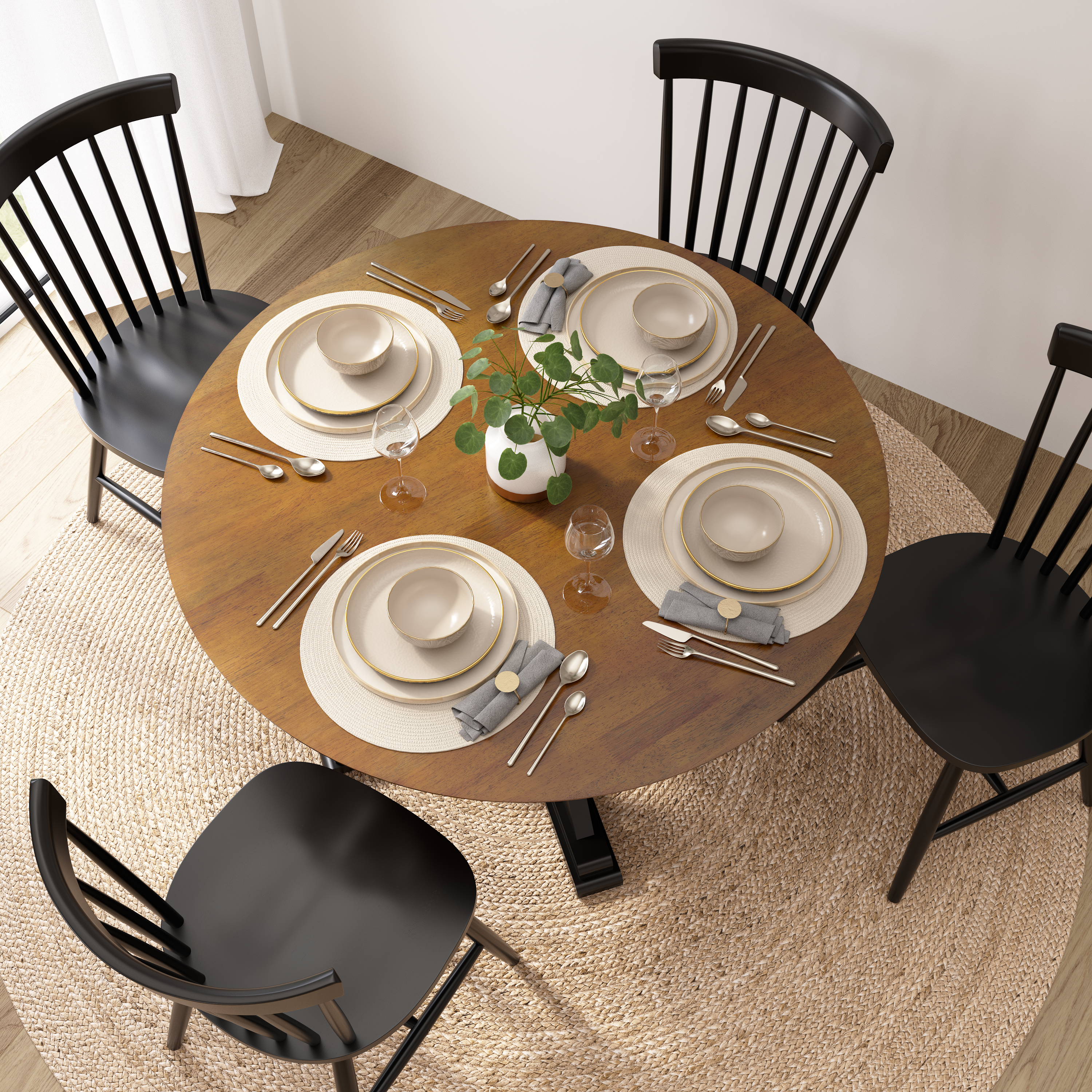 Shop Bush Furniture West End 45W Round Trestle Dining Table 05 WET01BMB-03 #color_burnished medium brown/black paint