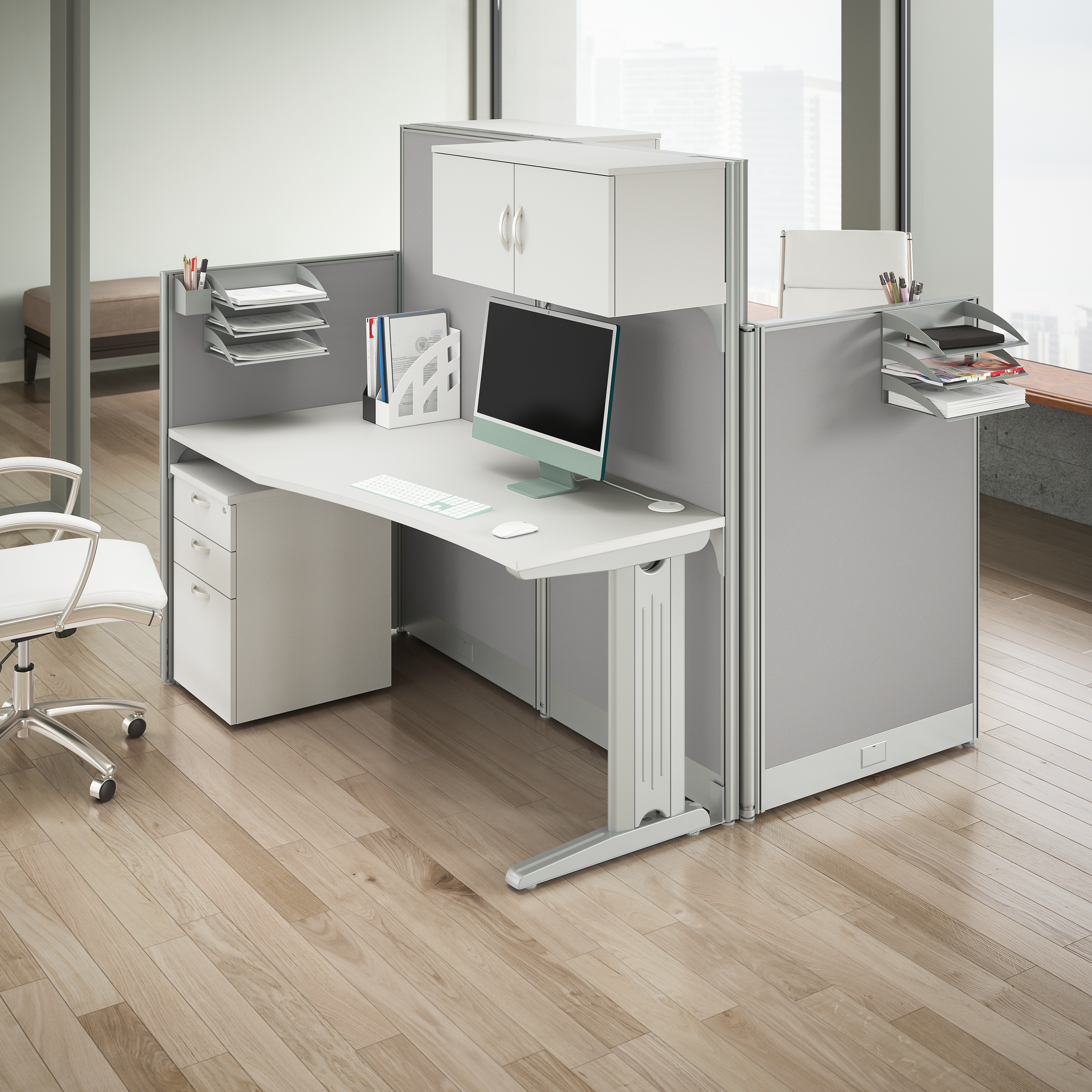 Shop Bush Business Furniture Office in an Hour 2 Person Straight Cubicle Desks with Storage, Drawers, and Organizers 06 OIAH005WH #color_pure white