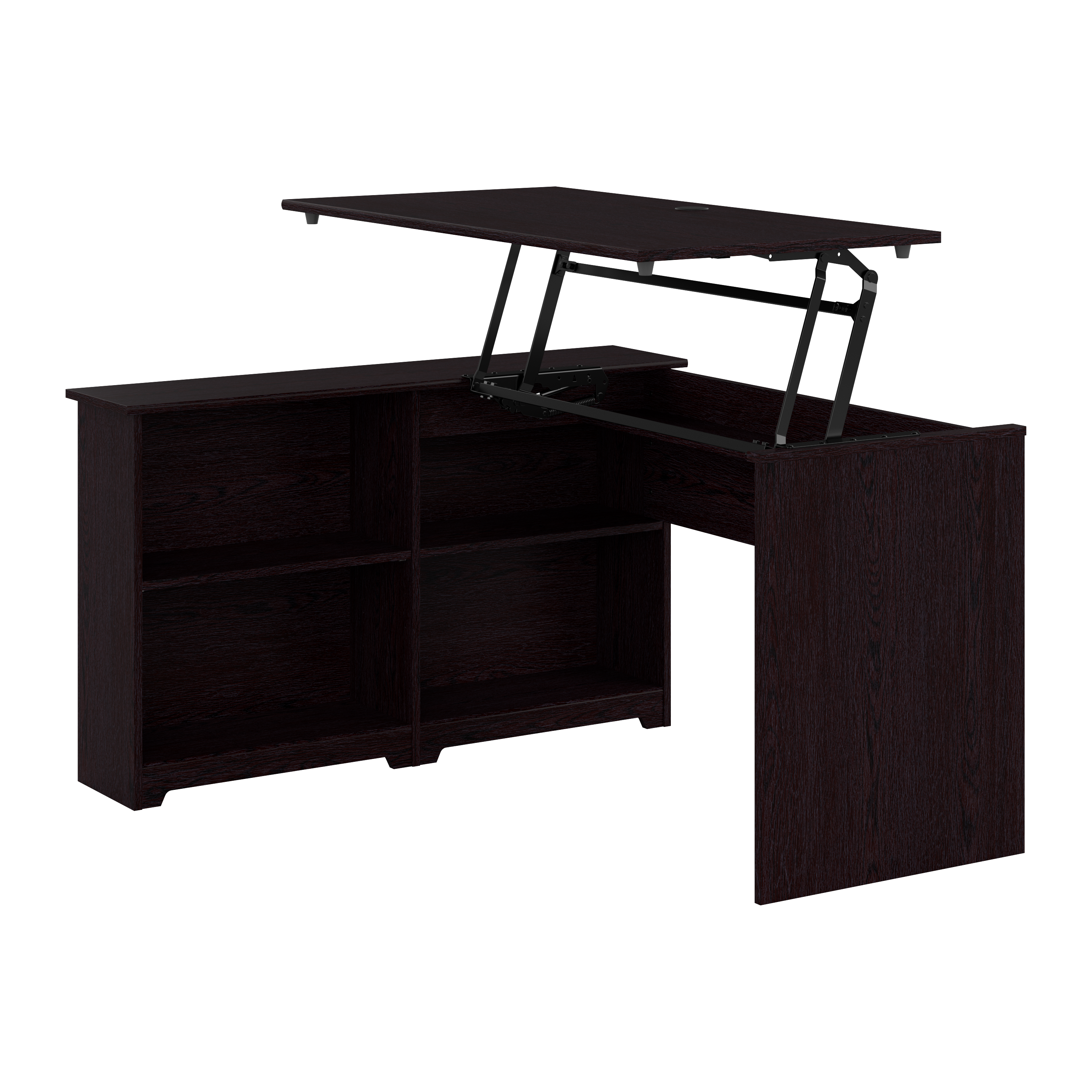 Shop Bush Furniture Cabot 52W 3 Position Sit to Stand Corner Desk with Shelves 02 WC31816 #color_espresso oak