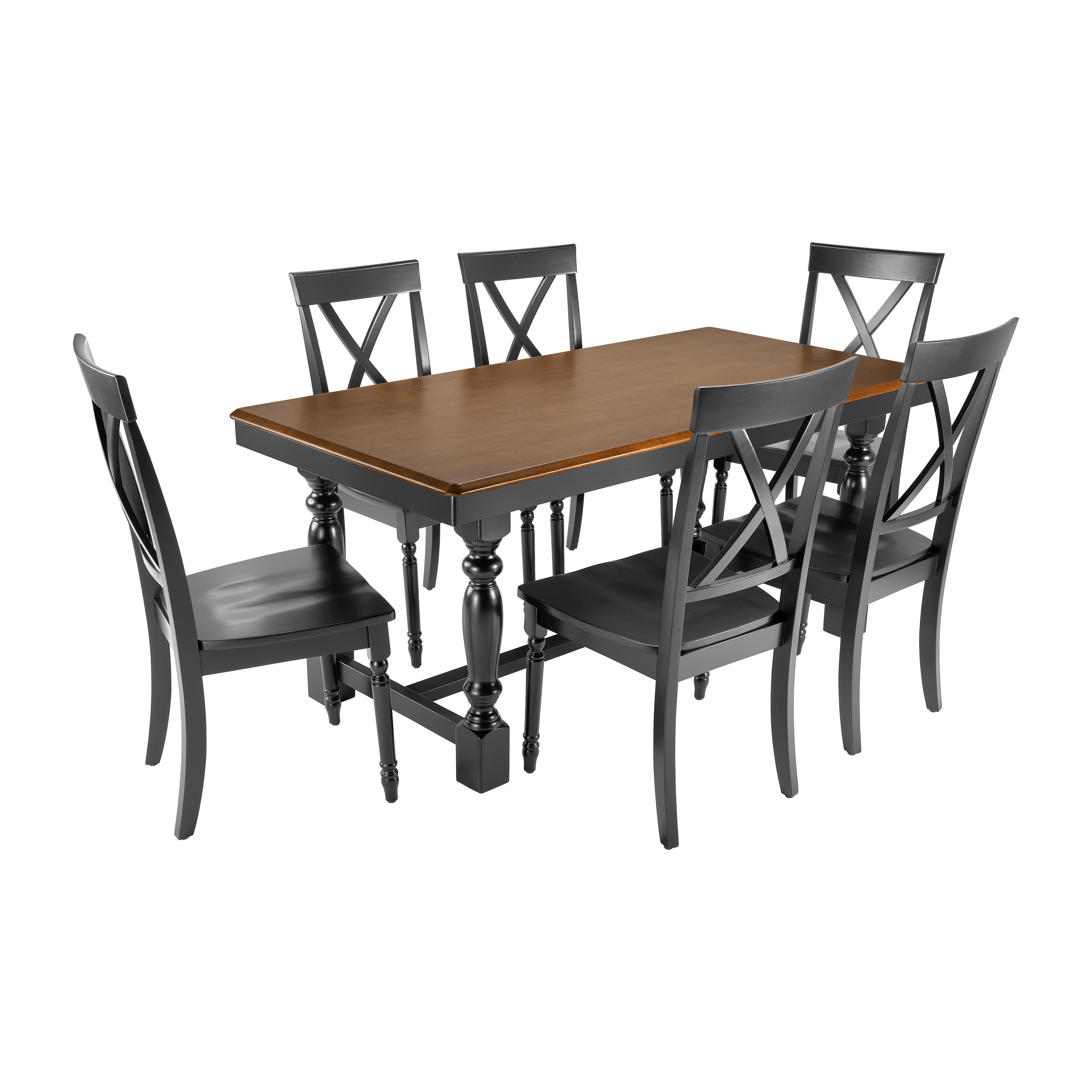 Shop Bush Furniture Sterling 67W Squire Trestle Dining Table with 6 Cross Back Dining Chairs 02 STL001BMB #color_burnished medium brown/black paint