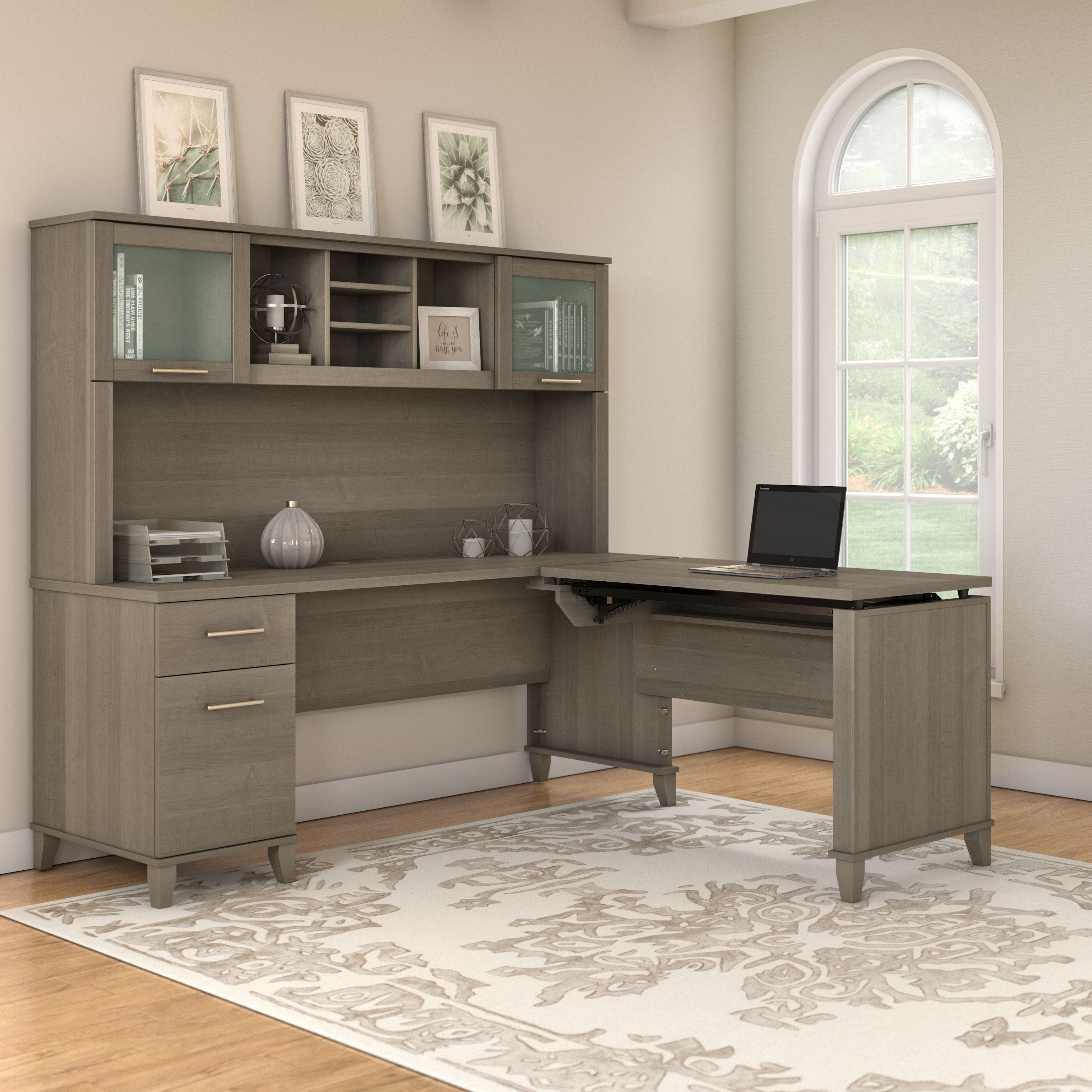 Shop Bush Furniture Somerset 72W 3 Position Sit to Stand L Shaped Desk with Hutch 03 SET015AG #color_ash gray