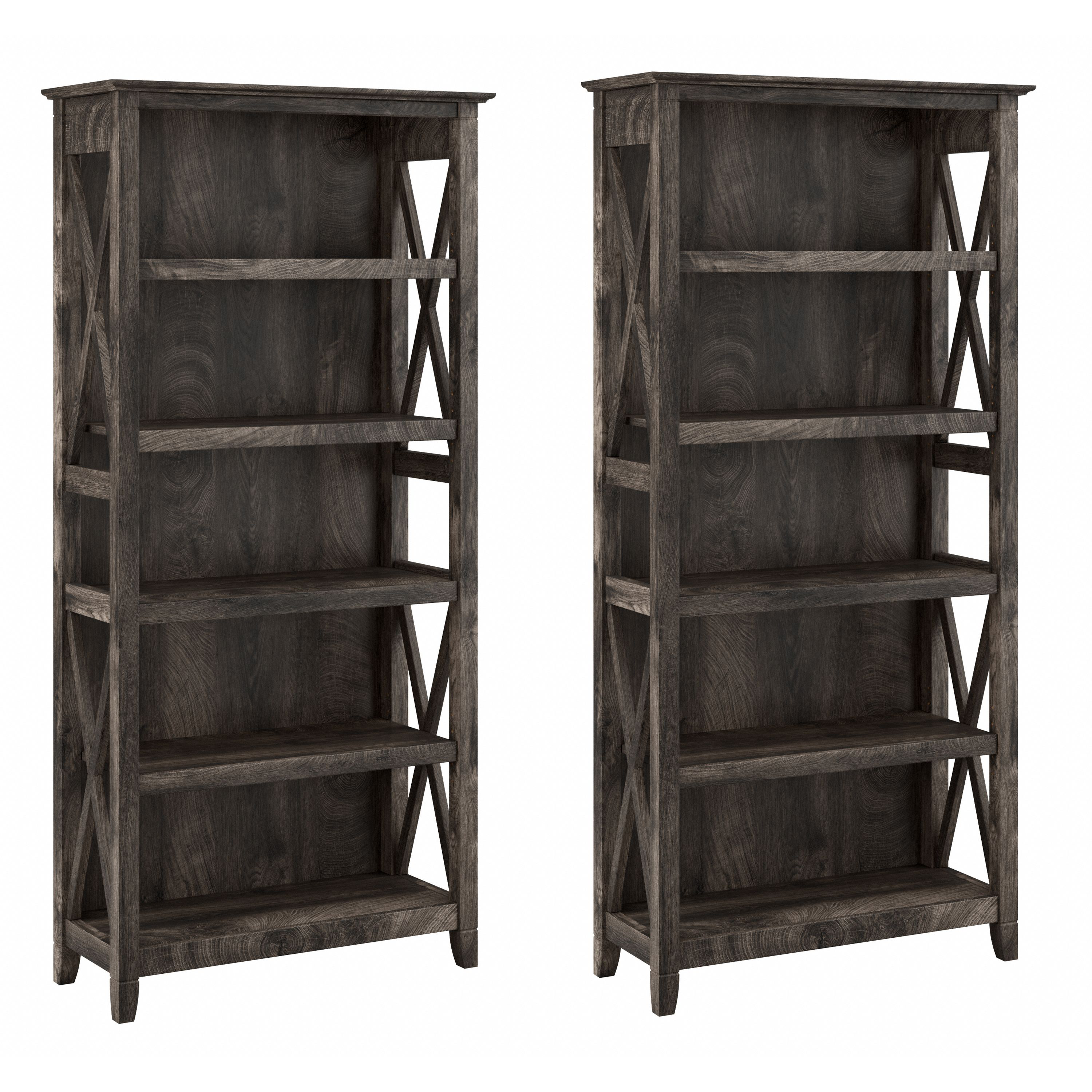 Shop Bush Furniture Key West 5 Shelf Bookcase Set 02 KWS046GH #color_dark gray hickory