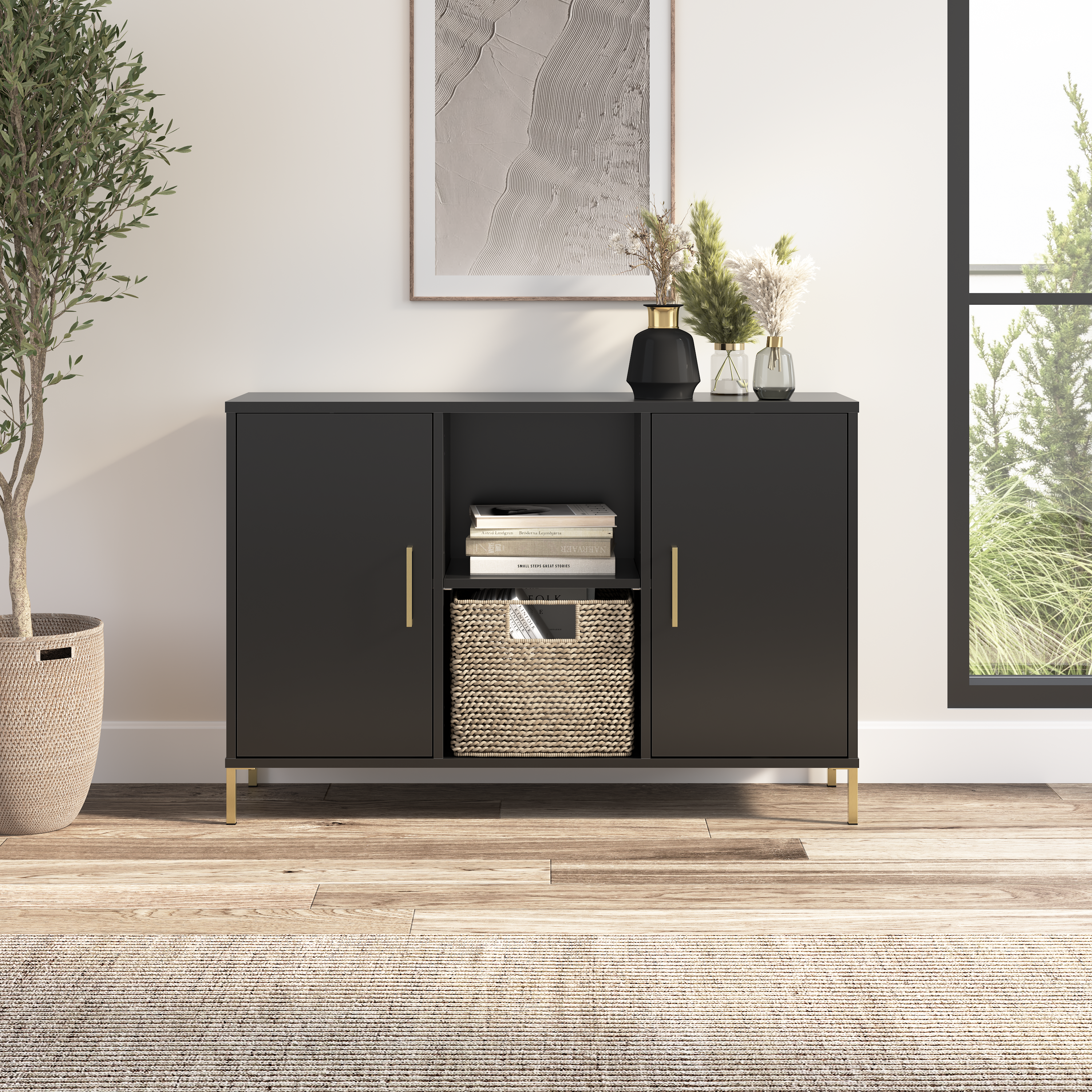 Shop Bush Furniture Soho Accent Cabinet with Doors 01 SHS143BL-Z #color_black stipple