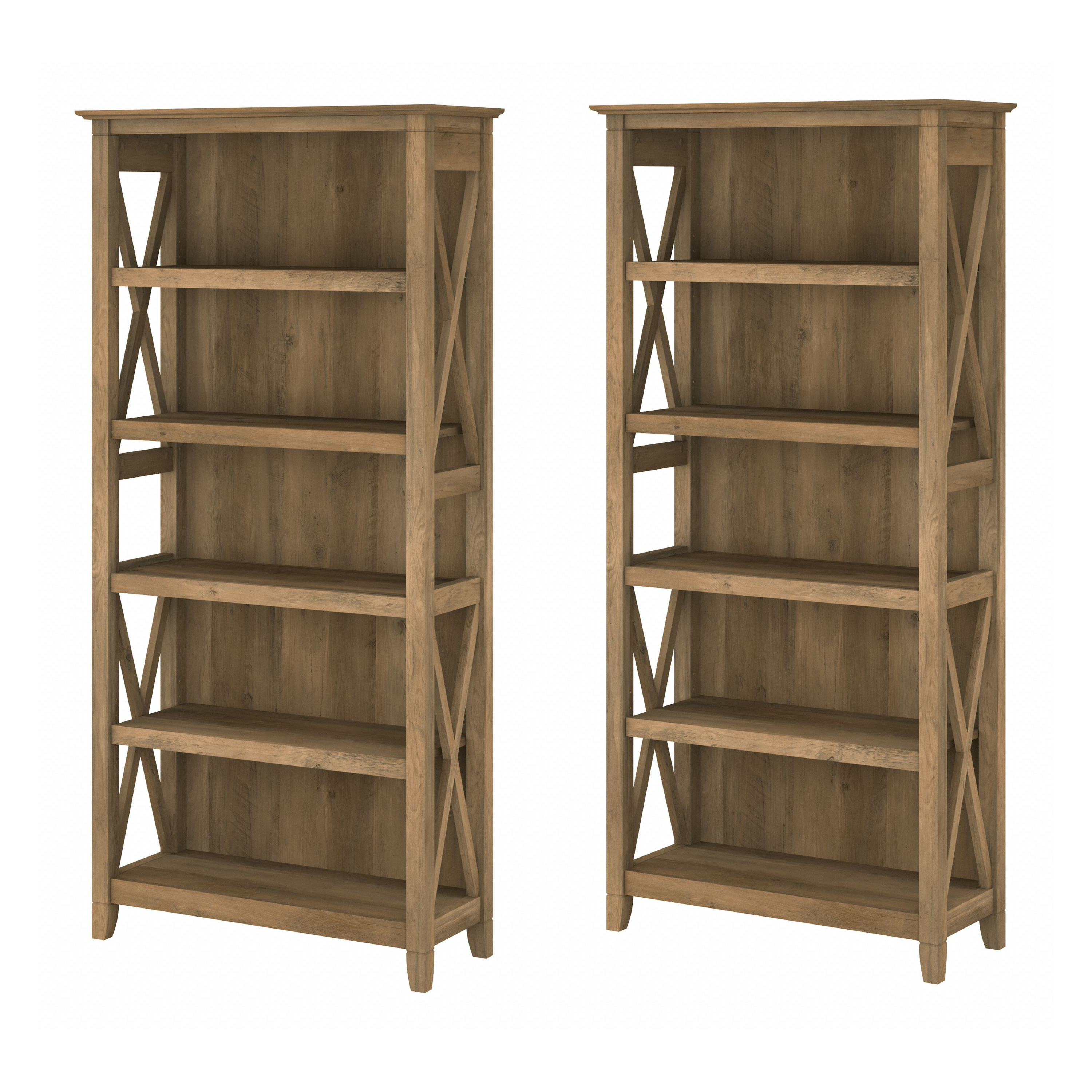 Shop Bush Furniture Key West 5 Shelf Bookcase Set 02 KWS046RCP #color_reclaimed pine