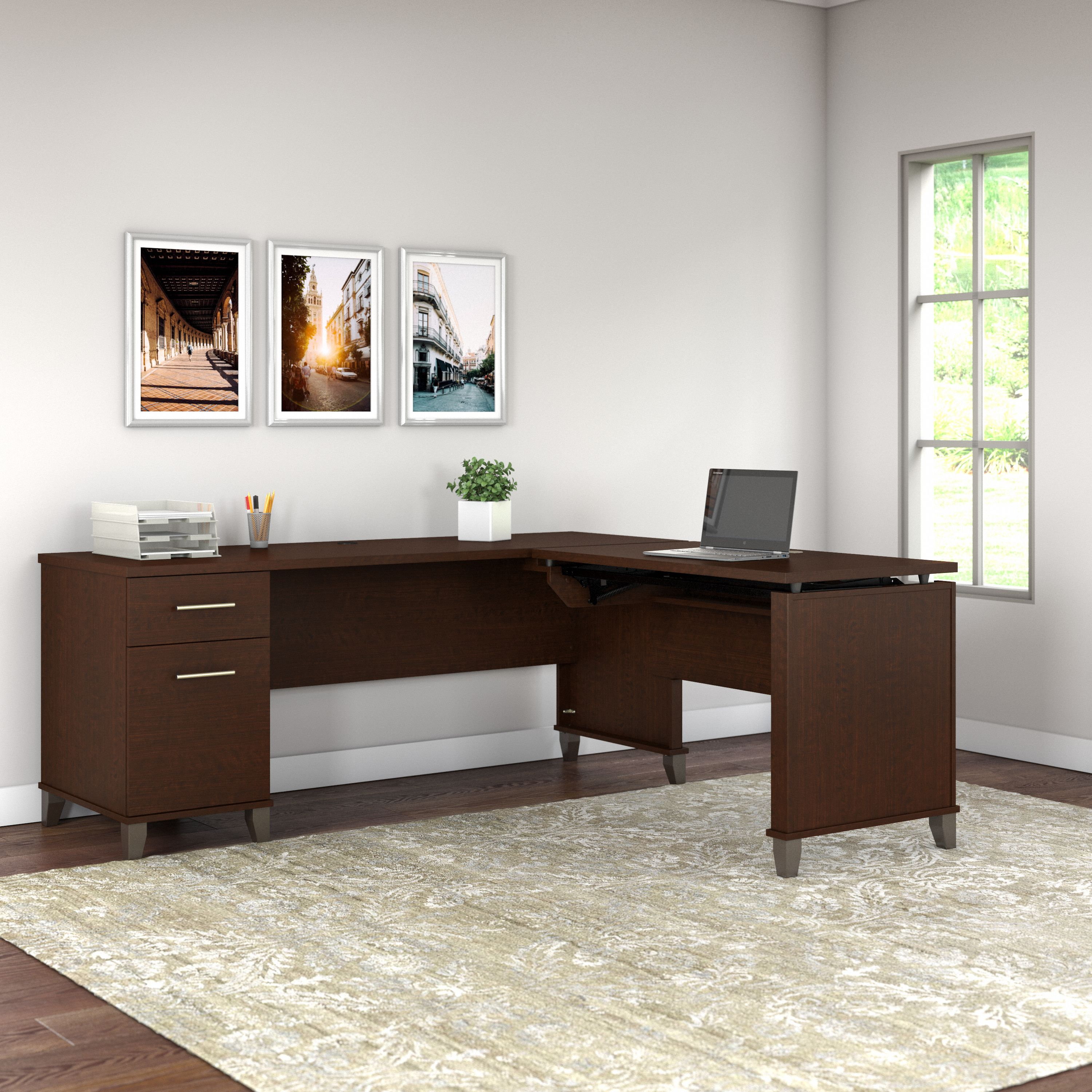 Shop Bush Furniture Somerset 72W 3 Position Sit to Stand L Shaped Desk 06 SET014MR #color_mocha cherry