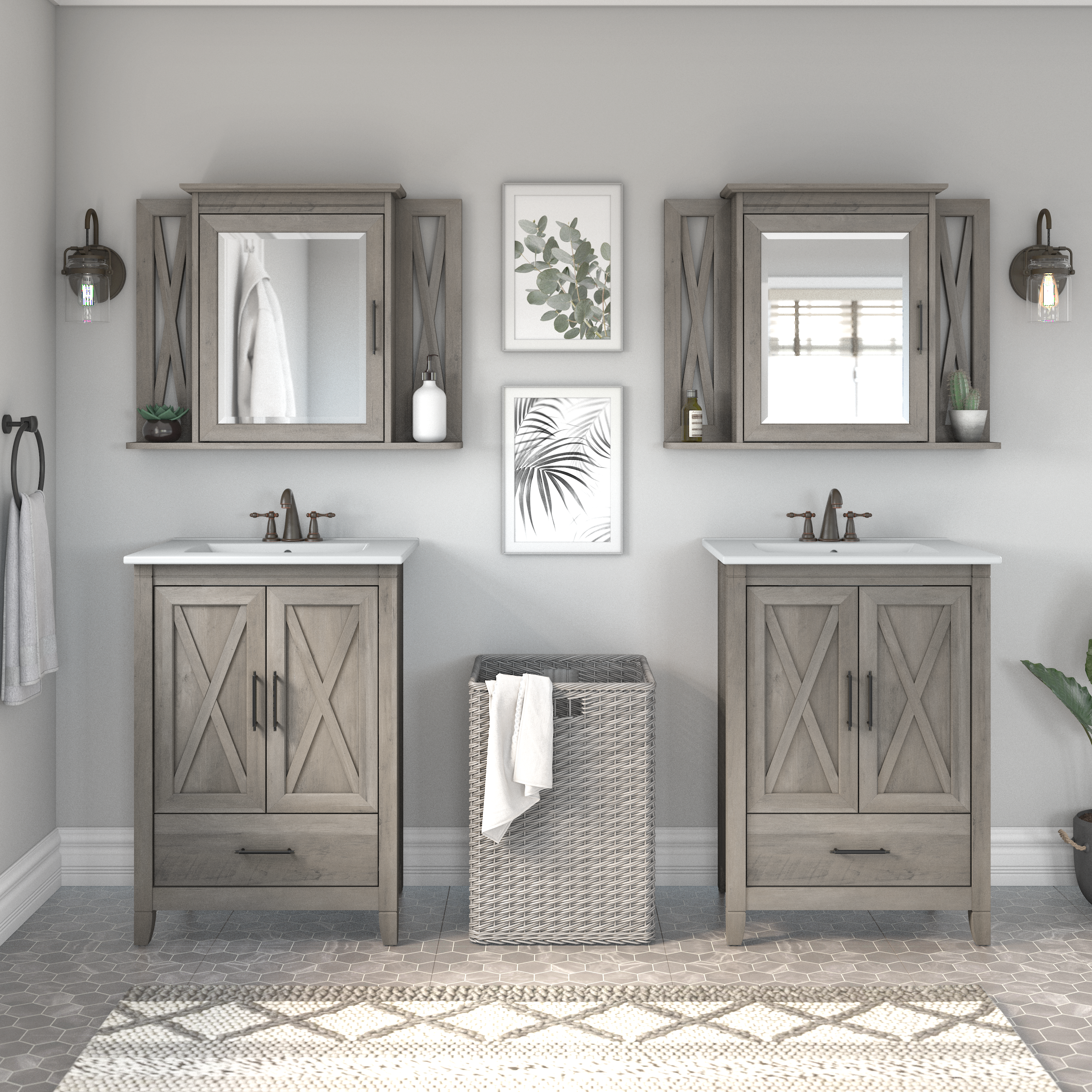 Shop Bush Furniture Key West Bathroom Medicine Cabinet with Mirror 05 KWWS132DG-03 #color_driftwood gray