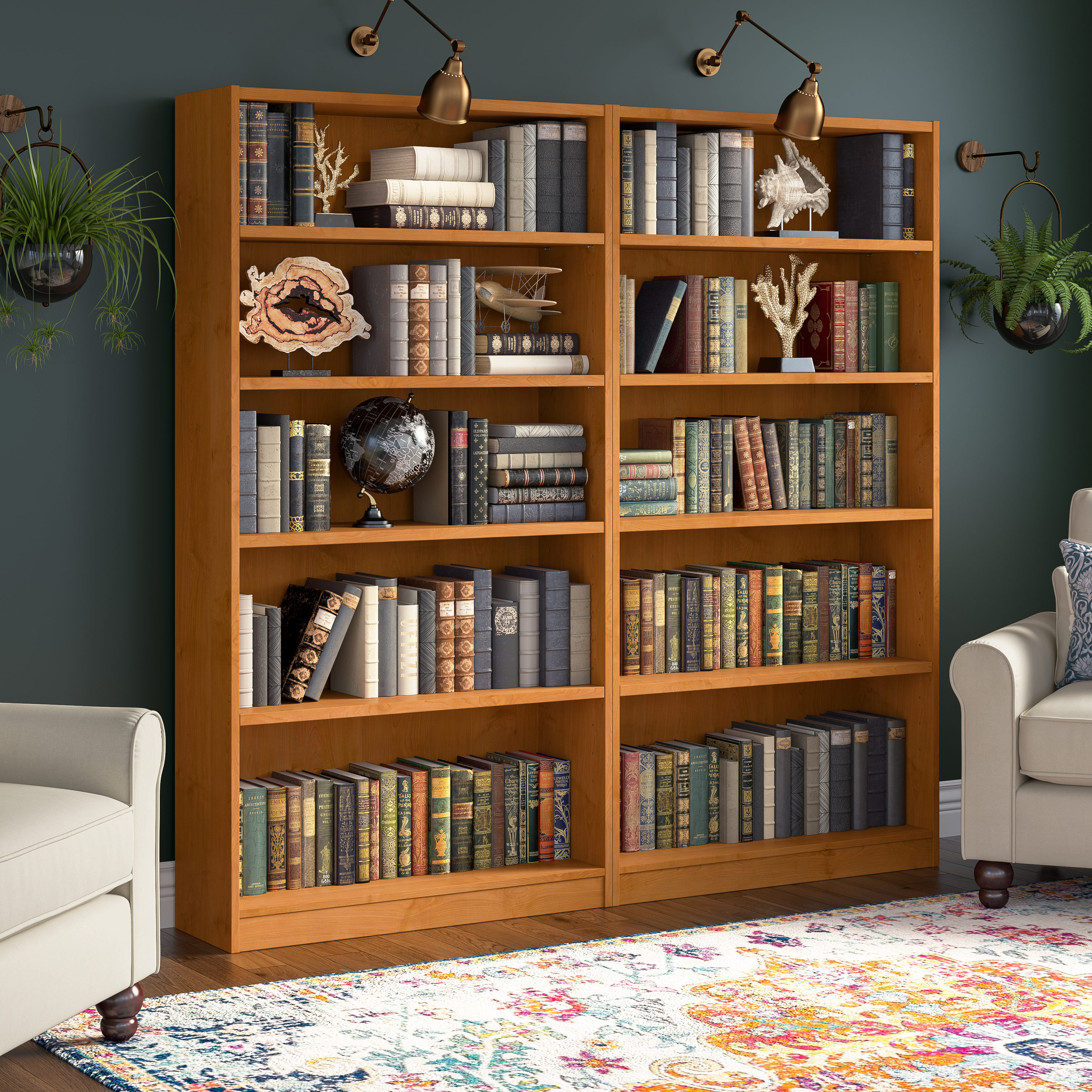 Shop Bush Furniture Universal Tall 5 Shelf Bookcase 05 WL12467 #color_natural cherry