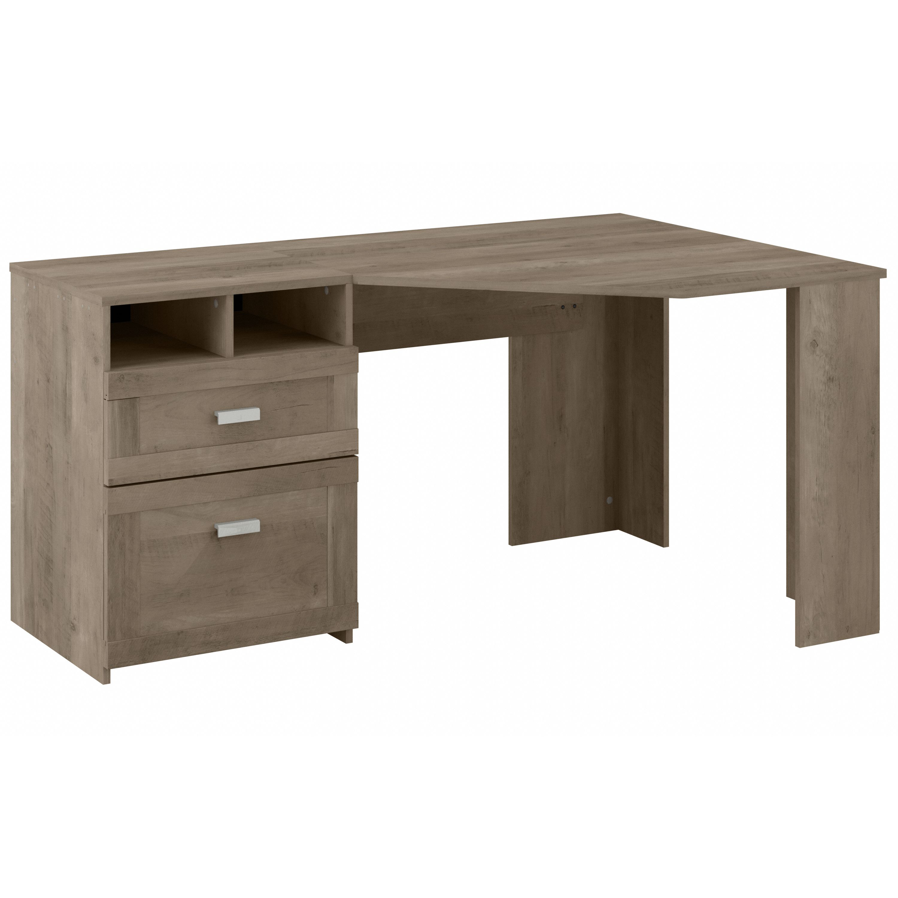 Shop Bush Furniture Wheaton 60W Reversible Corner Desk with Storage 02 MY72213-03 #color_driftwood gray/hansen cherry