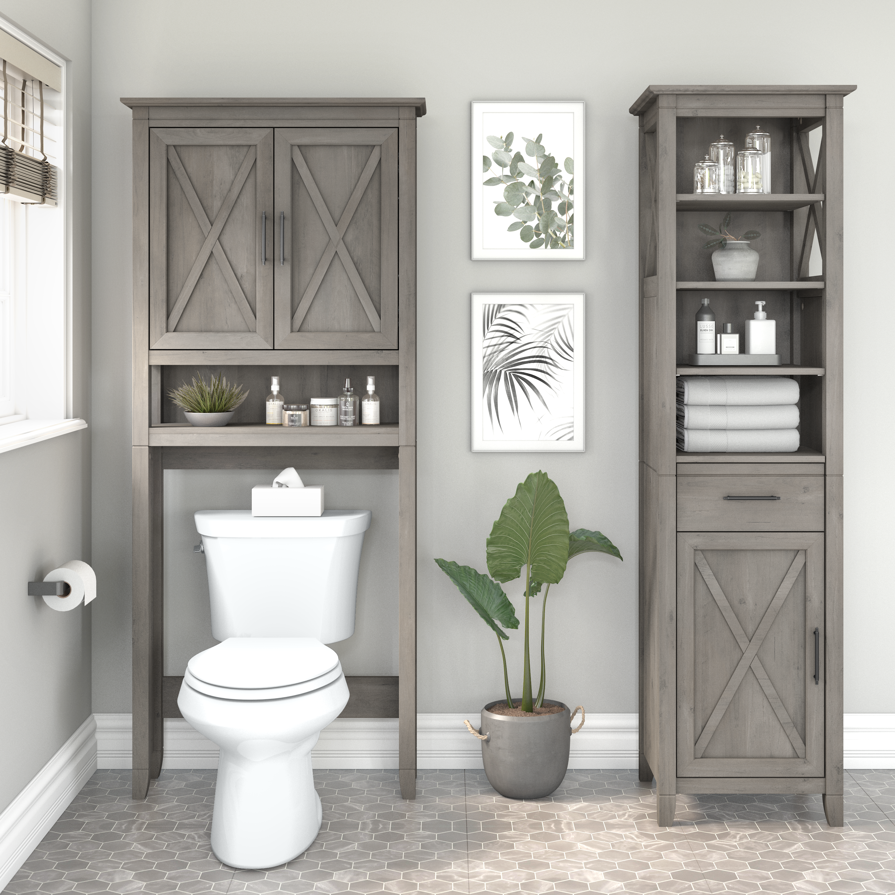 Shop Bush Furniture Key West Over The Toilet Storage Cabinet 05 KWS268DG-03 #color_driftwood gray