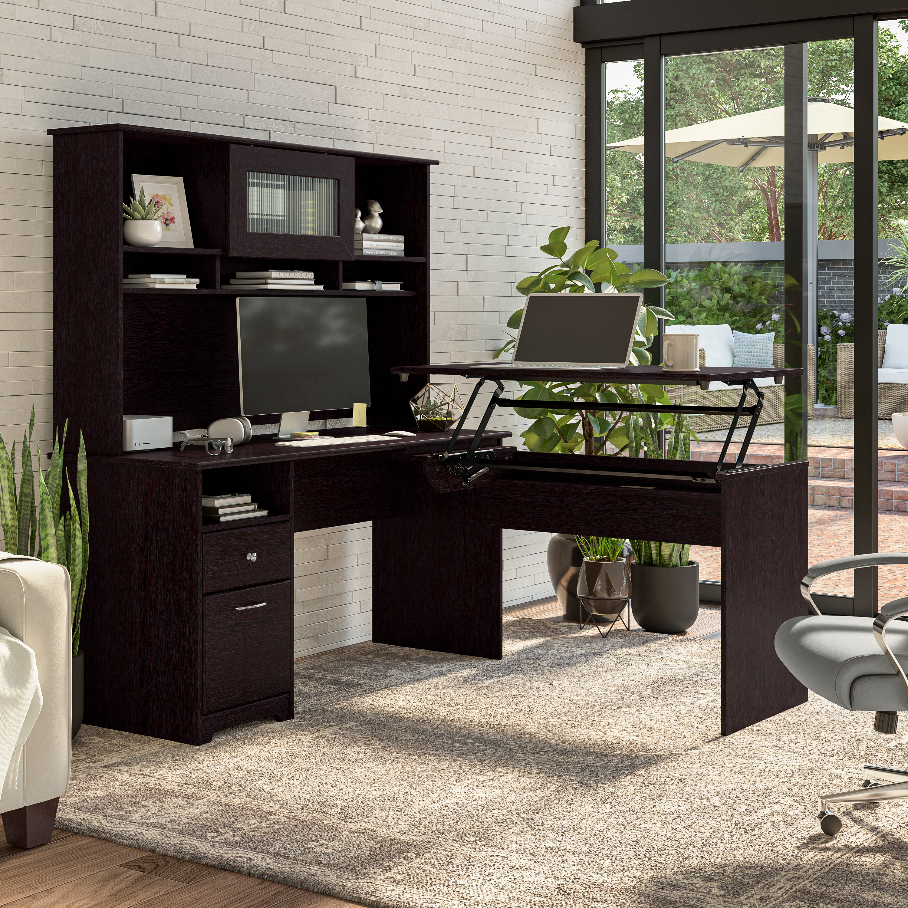 Shop Bush Furniture Cabot 60W Desk Hutch 05 WC31831 #color_espresso oak