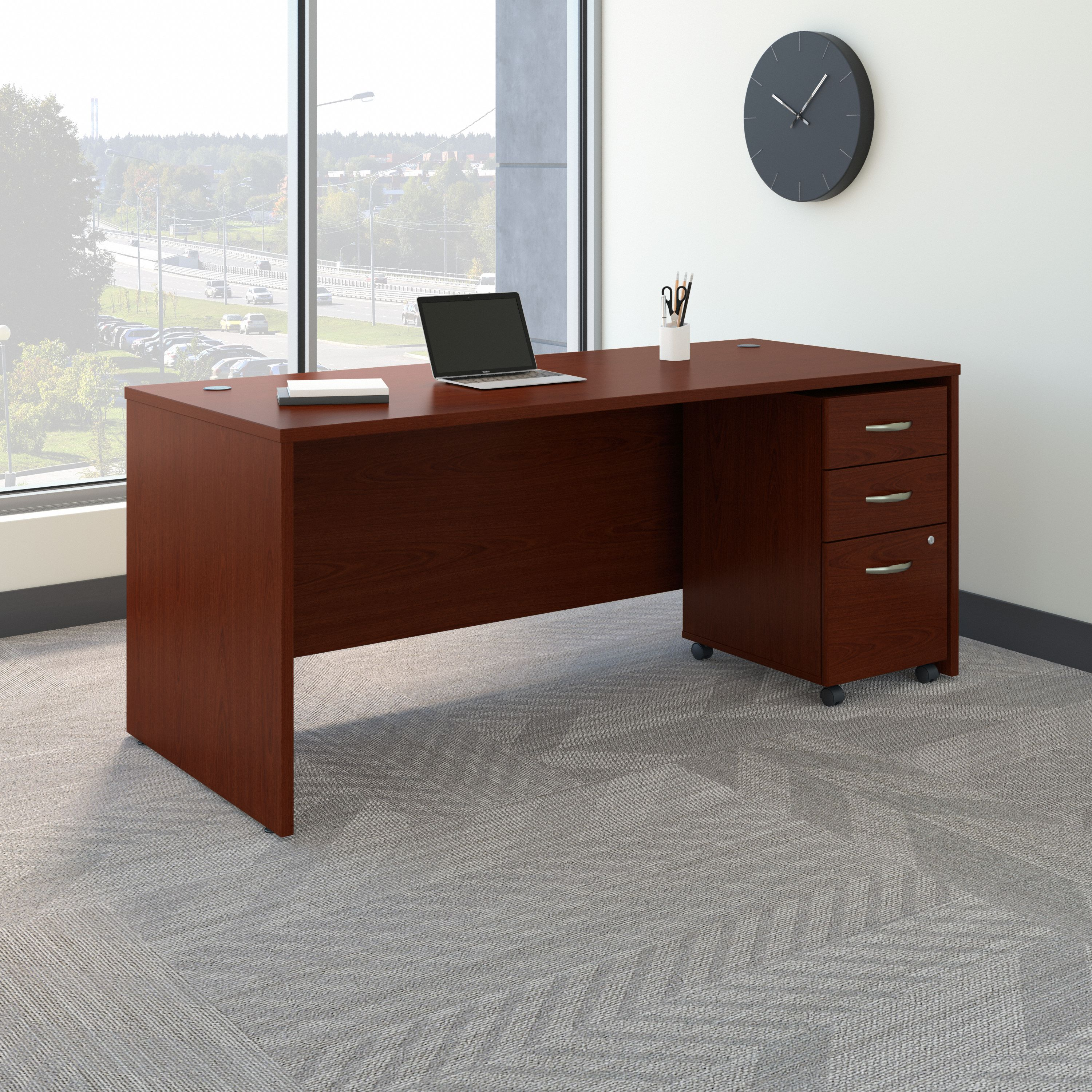 Shop Bush Business Furniture Series C 72W x 30D Office Desk with Mobile File Cabinet 01 SRC113MASU #color_mahogany