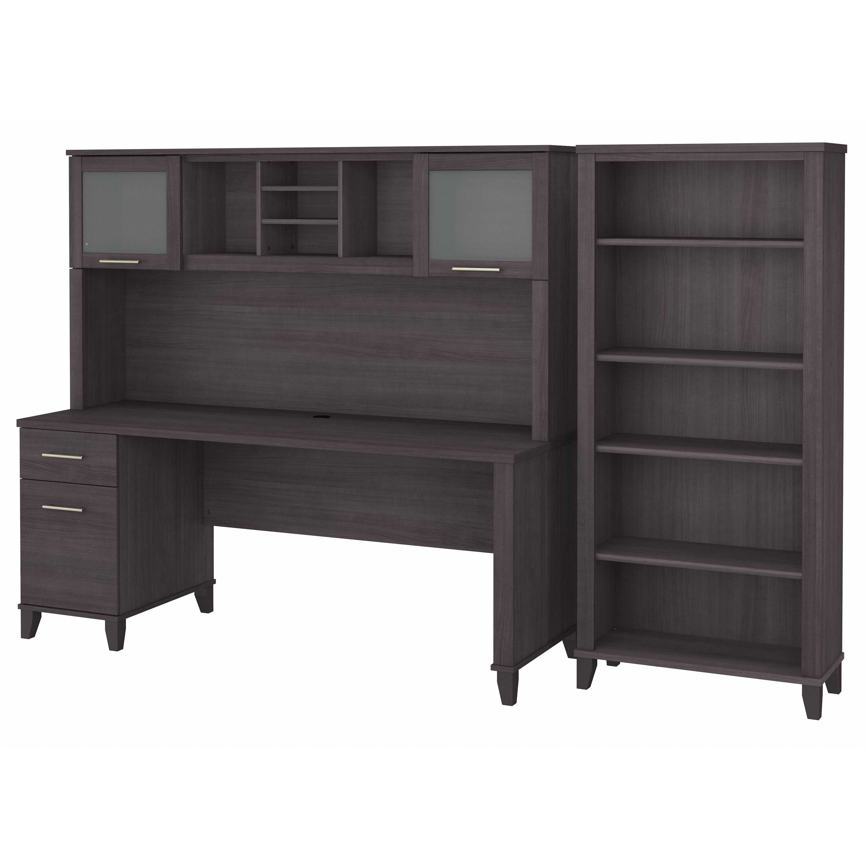 Shop Bush Furniture Somerset 72W Office Desk with Hutch and 5 Shelf Bookcase 02 SET020SG #color_storm gray