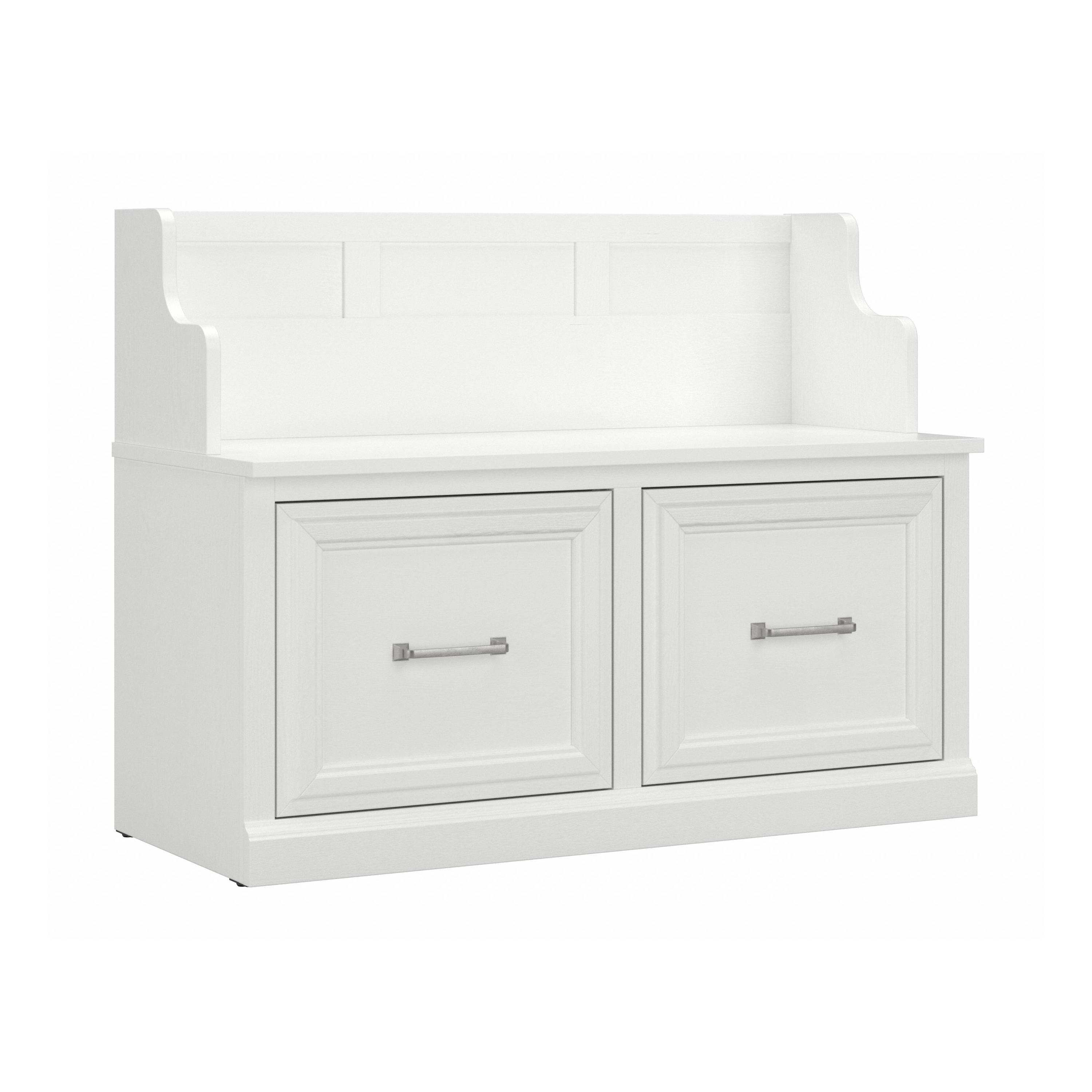 Shop Bush Furniture Woodland 40W Entryway Bench with Doors 02 WDL005WAS #color_white ash