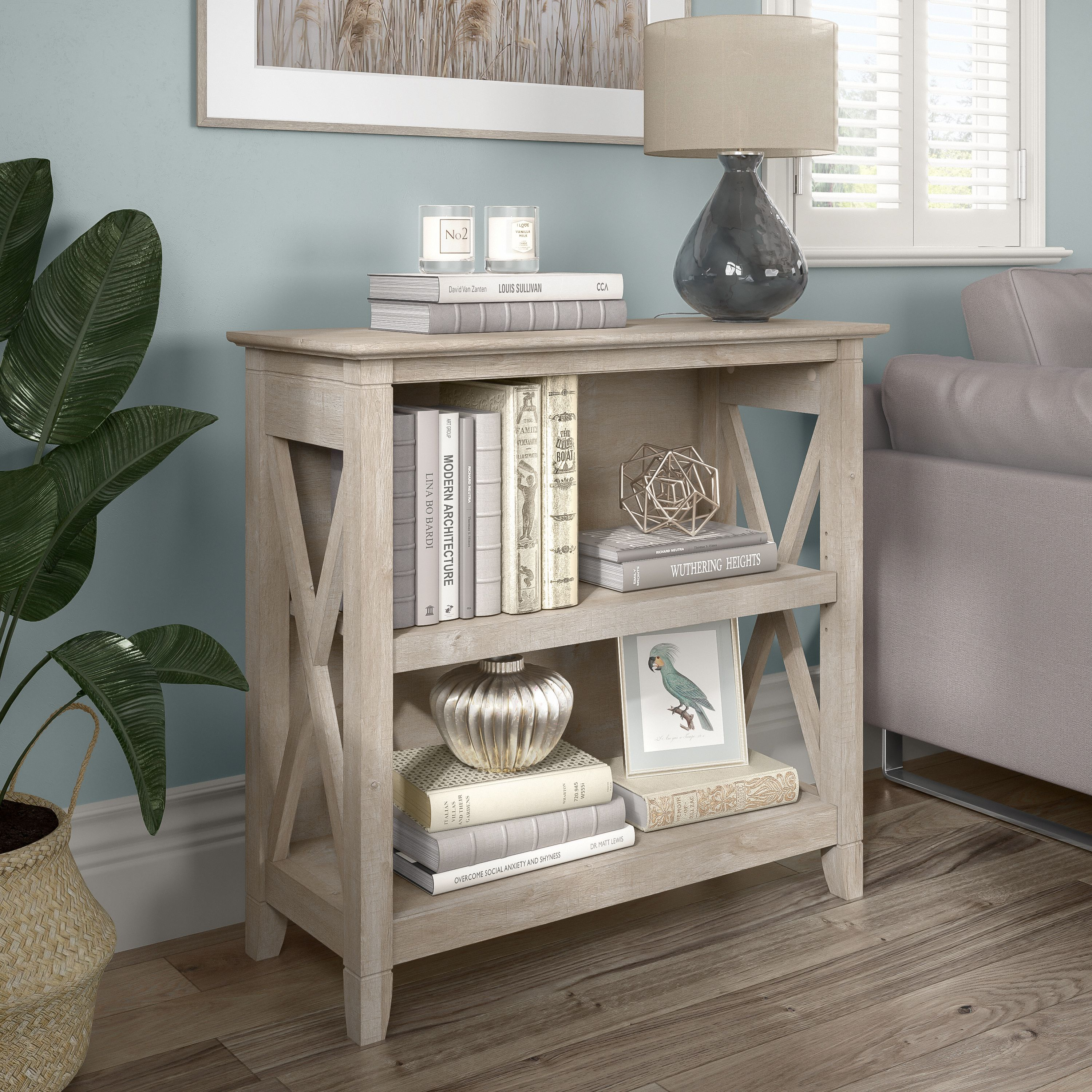 Shop Bush Furniture Key West Small 2 Shelf Bookcase 01 KWB124WG-03 #color_washed gray