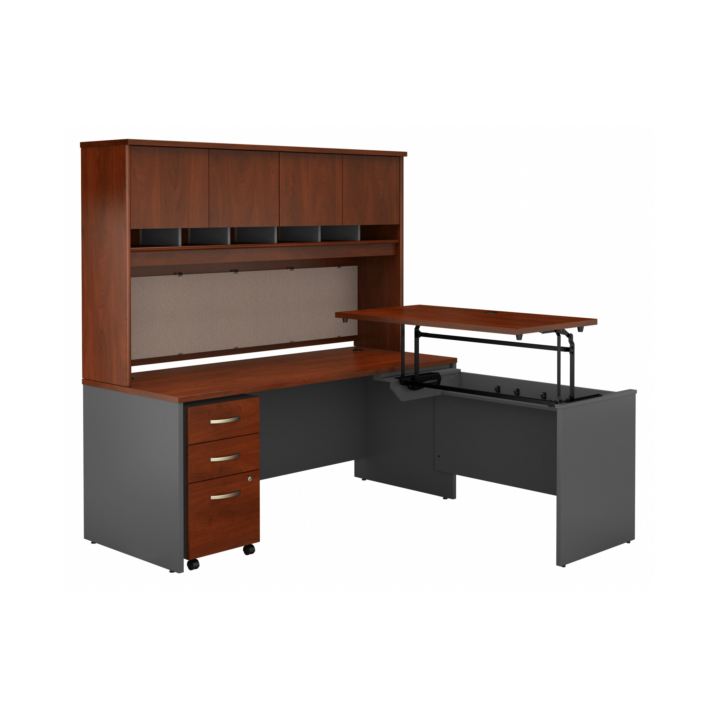 Shop Bush Business Furniture Series C 72W x 30D 3 Position Sit to Stand L Shaped Desk with Hutch and Mobile File Cabinet 02 SRC124HCSU #color_hansen cherry/graphite gray