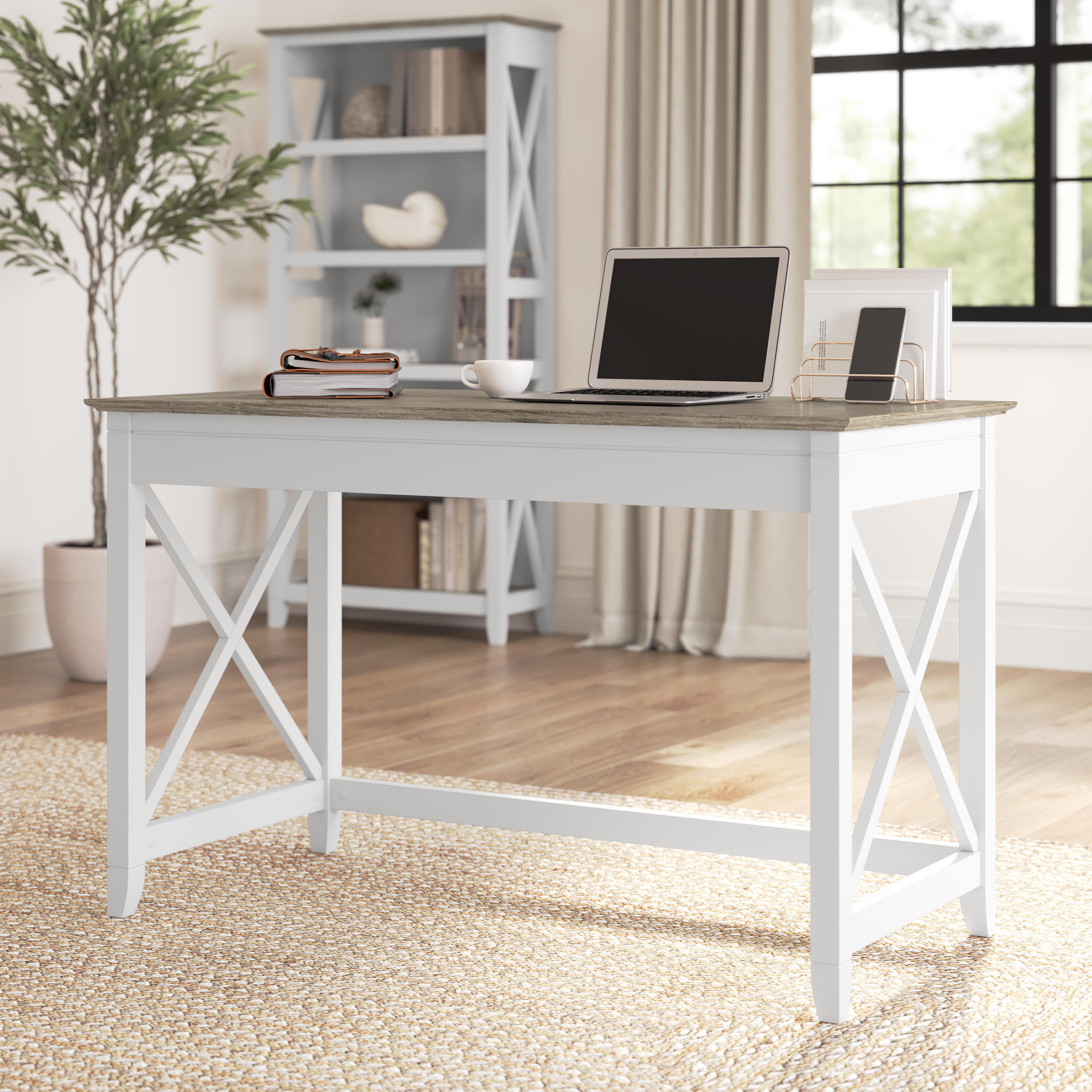 Shop Bush Furniture Key West 48W Writing Desk 01 KWD148G2W-03 #color_shiplap gray/pure white