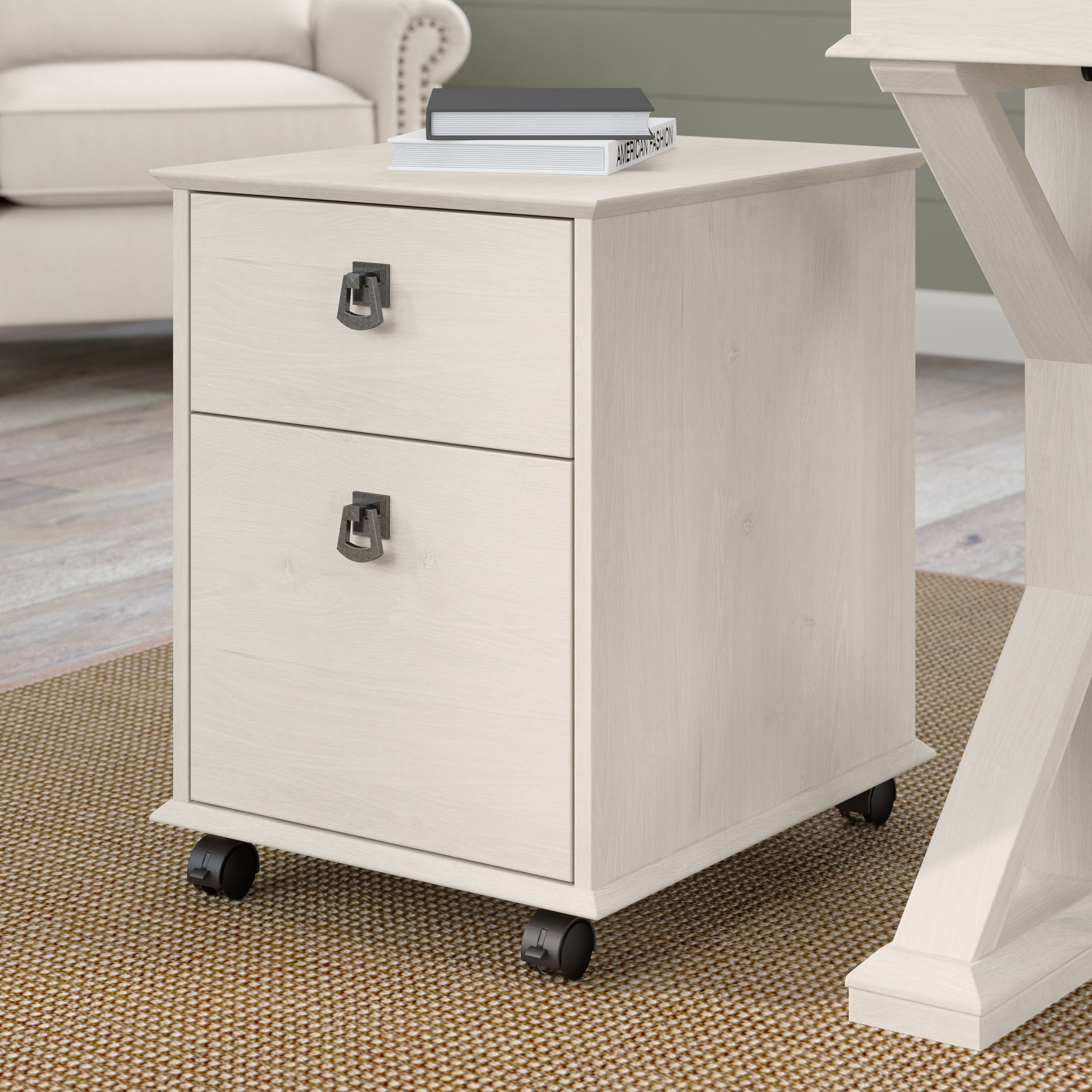 Shop Bush Furniture Homestead Farmhouse Mobile File Cabinet 01 HOF117LW-03 #color_linen white oak