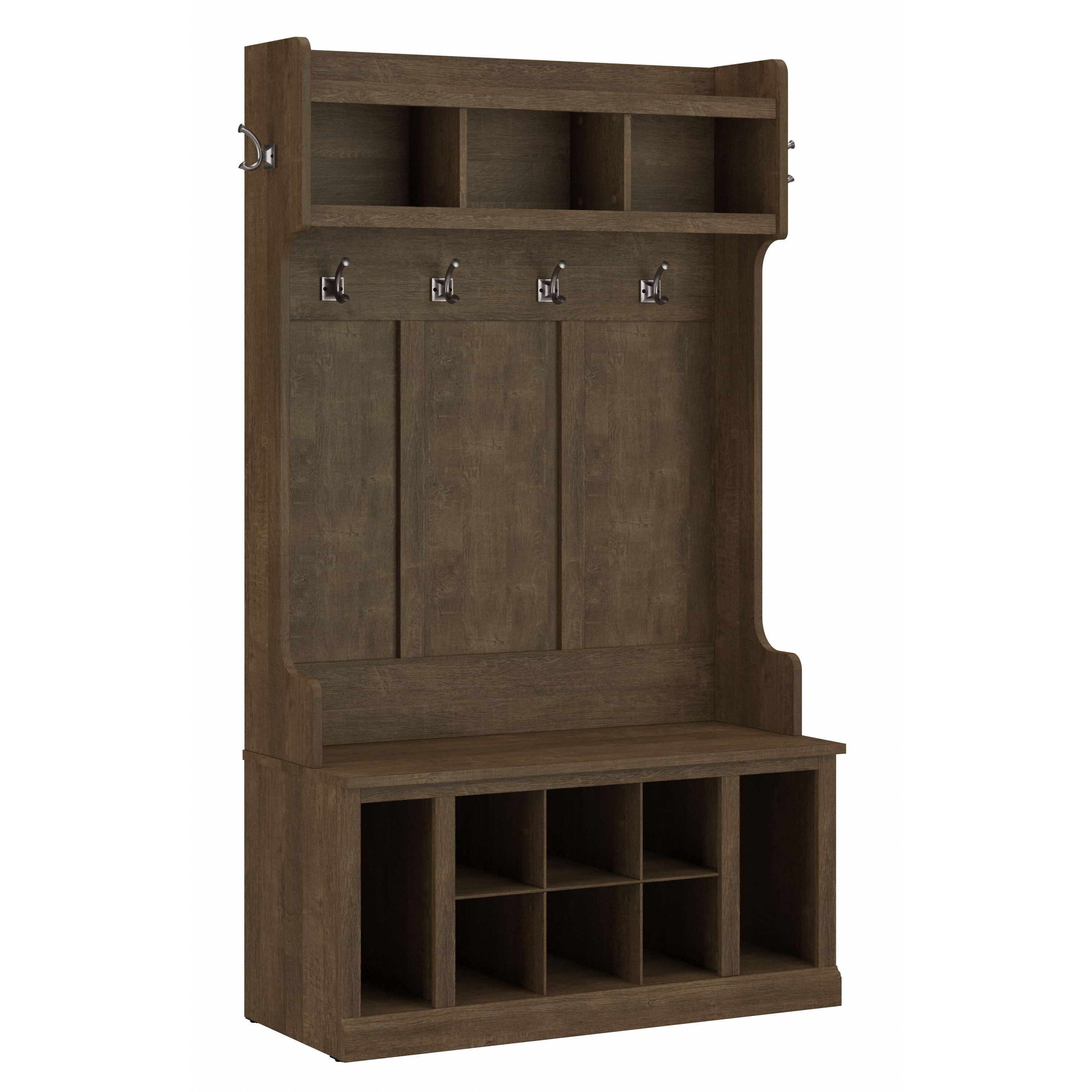 Shop Bush Furniture Woodland 40W Hall Tree and Shoe Storage Bench with Shelves 02 WDL002ABR #color_ash brown