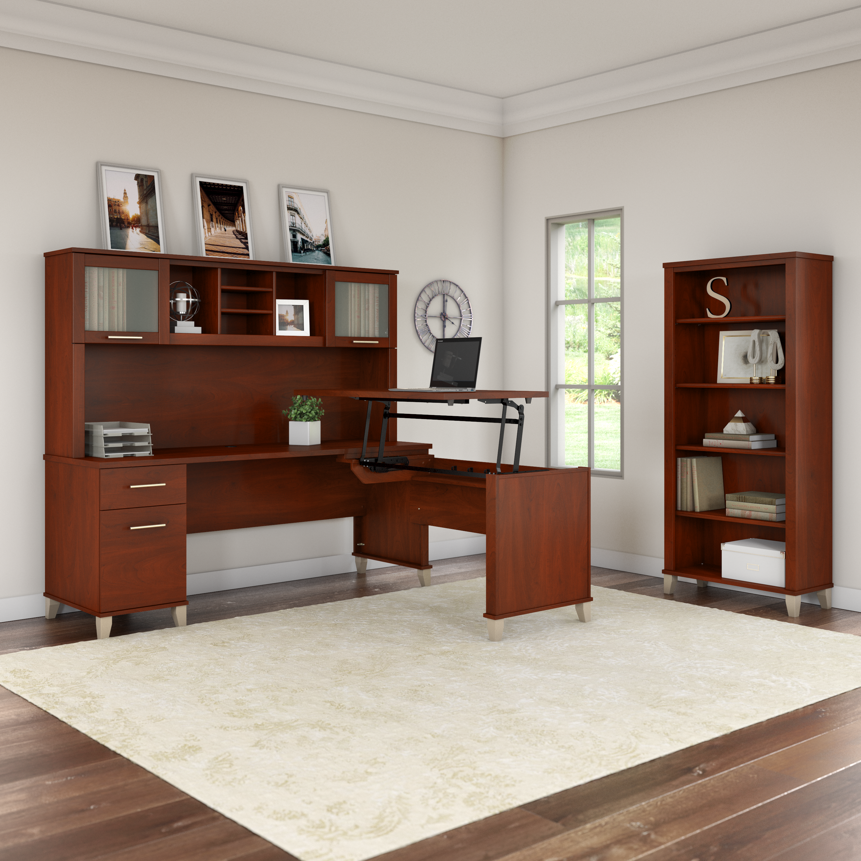 Shop Bush Furniture Somerset 72W Office Desk with Drawers 05 WC81772 #color_hansen cherry