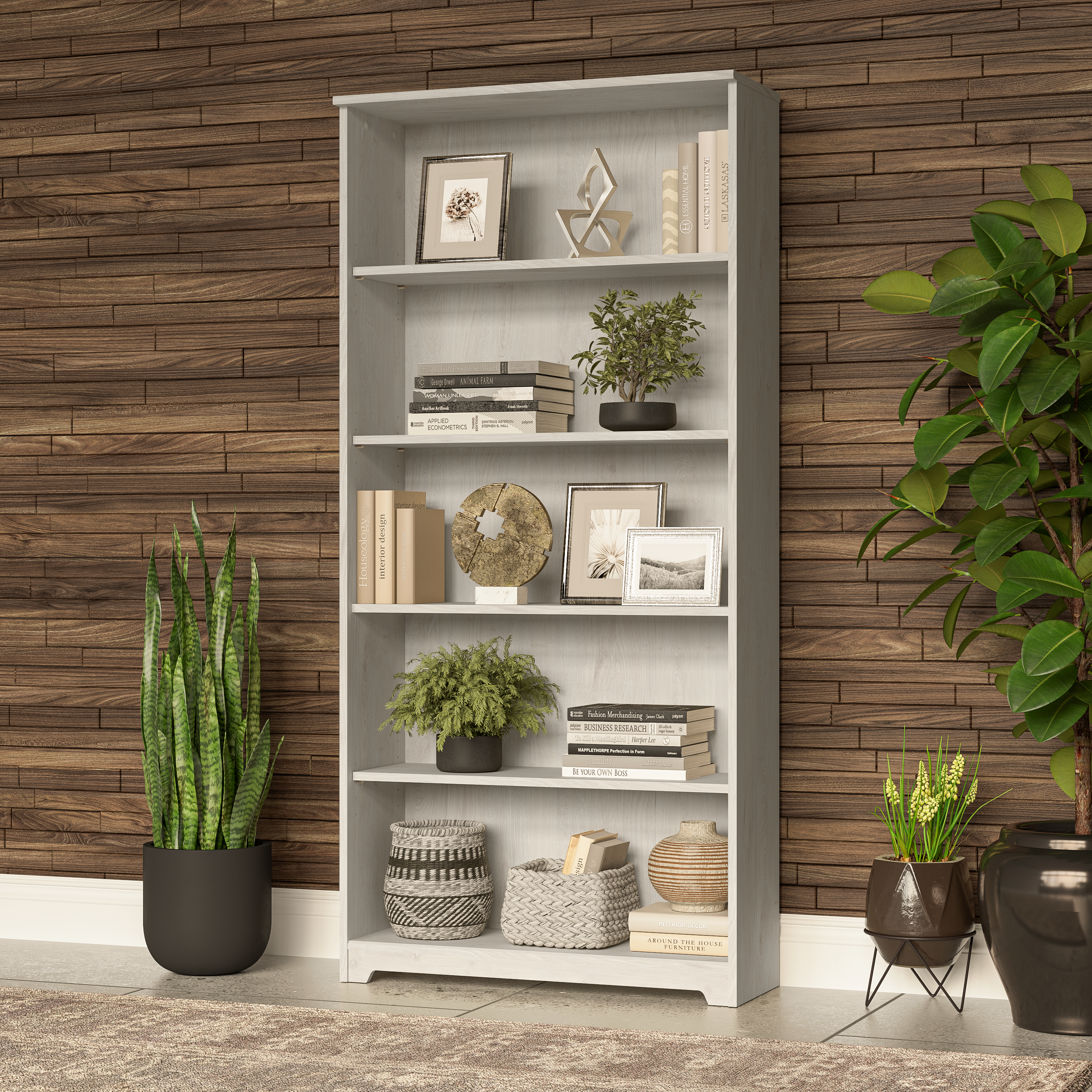 Shop Bush Furniture Cabot Tall 5 Shelf Bookcase 01 WC31166 #color_linen white oak