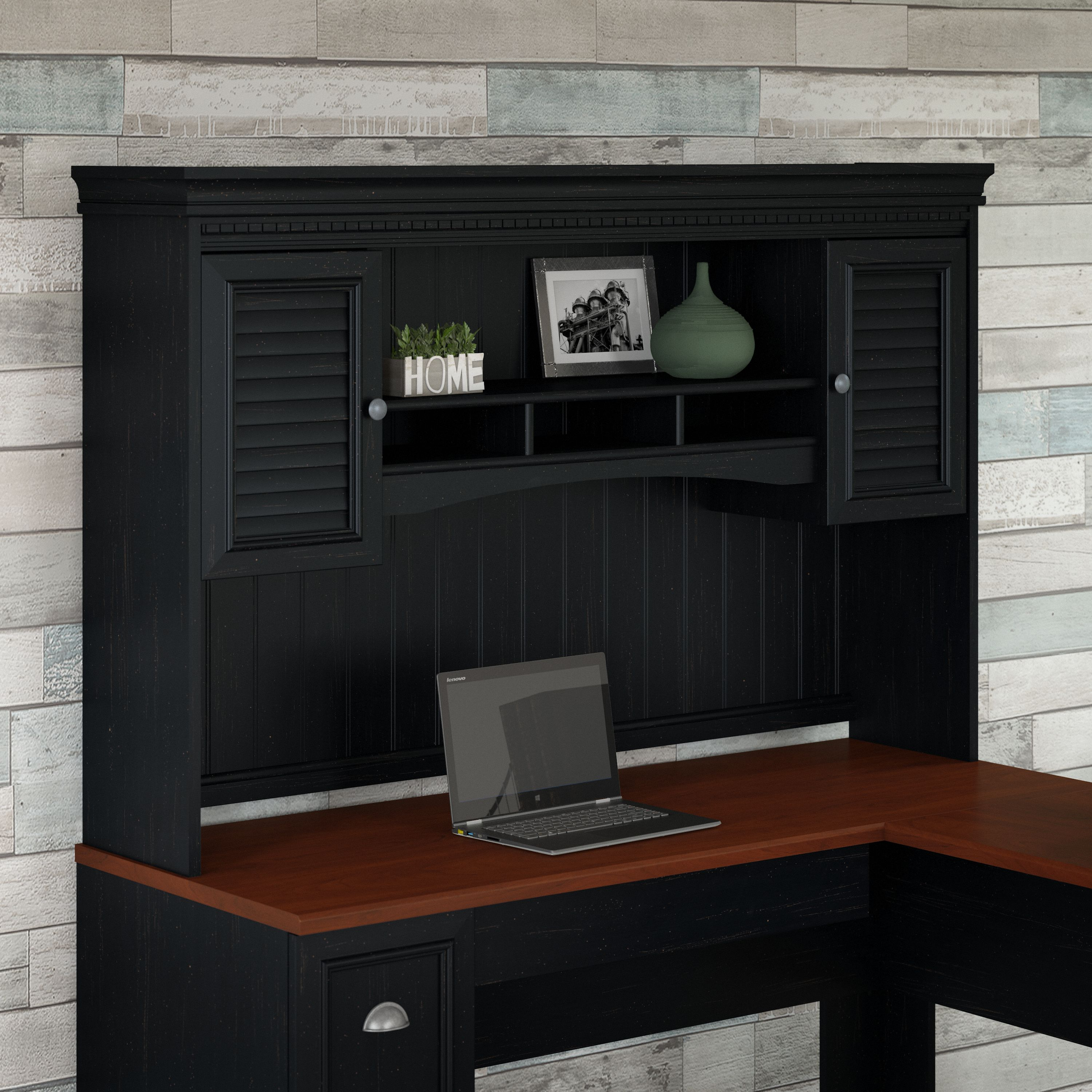 Shop Bush Furniture Fairview 60W Hutch for L Shaped Desk 01 WC53931-03 #color_antique black/hansen cherry