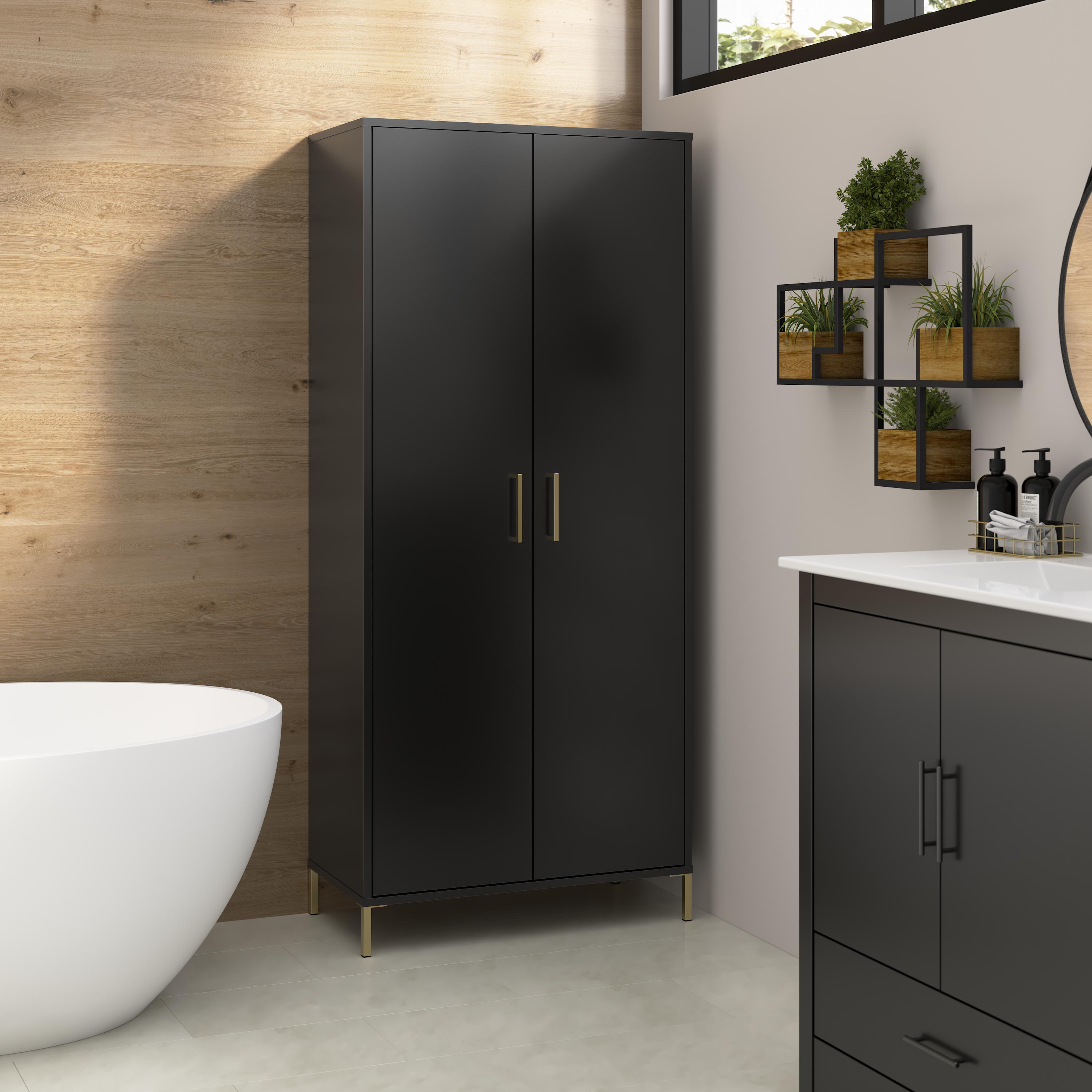 Shop Bush Furniture Soho Bathroom Storage Cabinet 01 SHS129BL-Z2 #color_black stipple