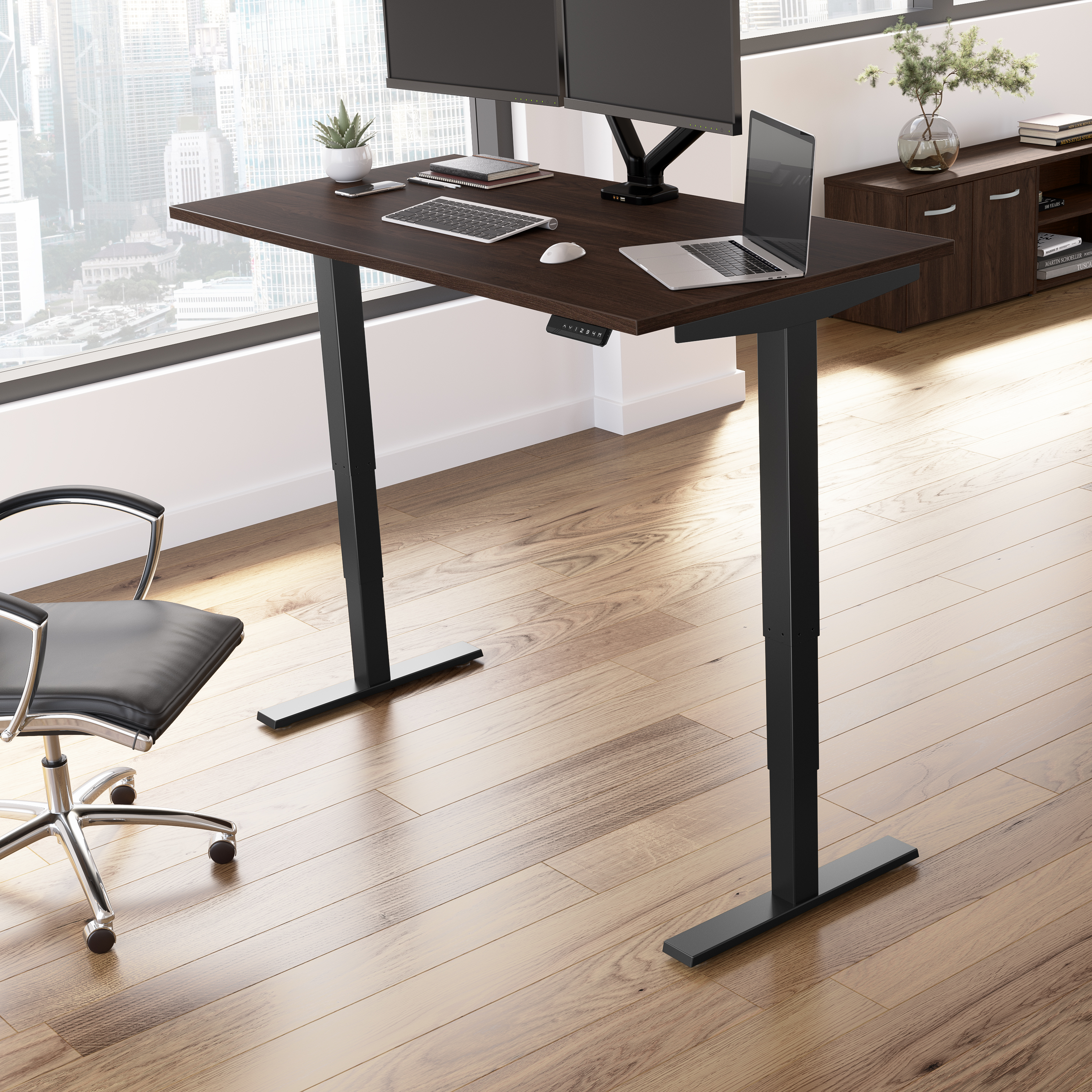 Shop Move 40 Series by Bush Business Furniture 60W x 30D Electric Height Adjustable Standing Desk 01 M4S6030BWBK #color_black walnut/black powder coat