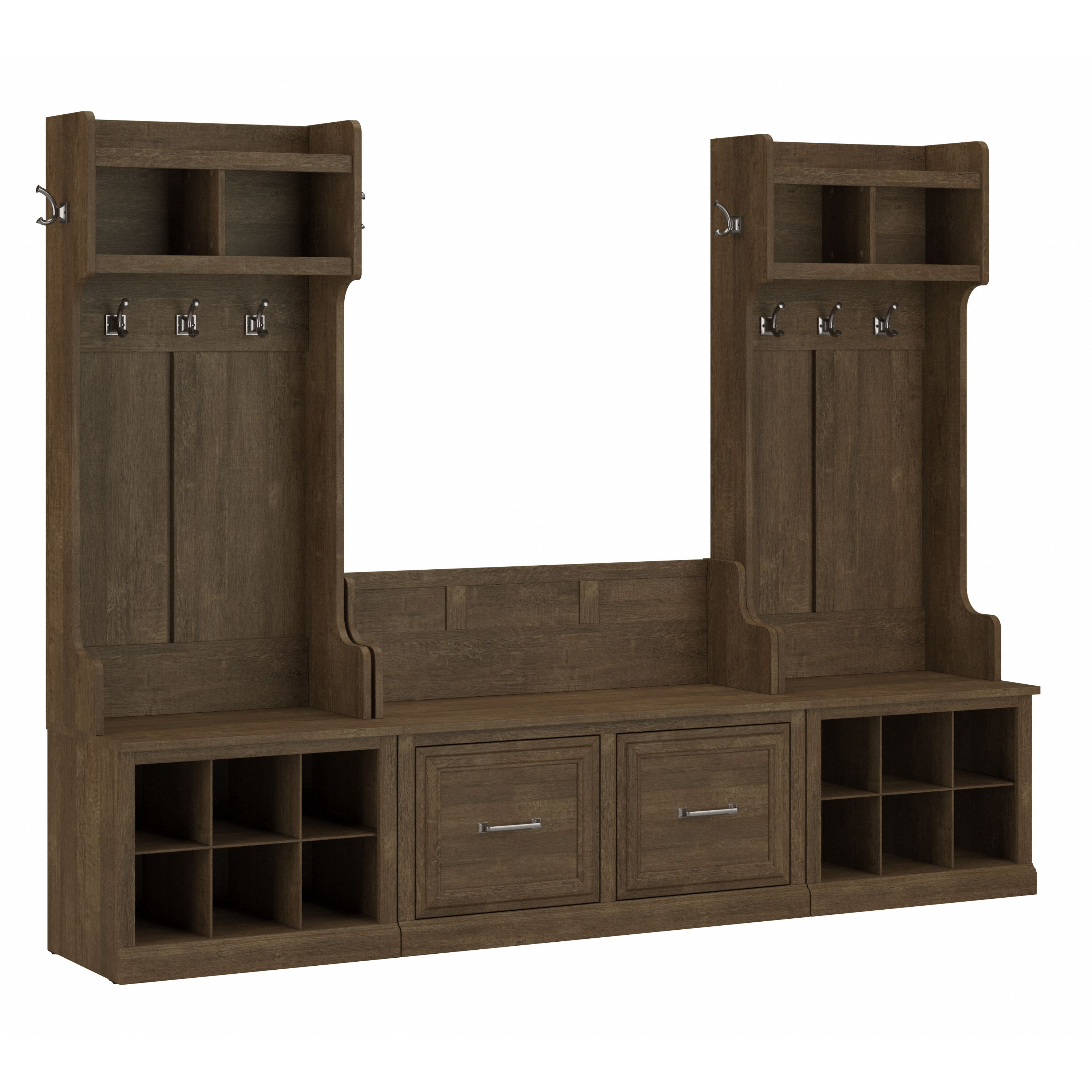 Shop Bush Furniture Woodland Entryway Storage Set with Hall Trees and Shoe Bench with Doors 02 WDL011ABR #color_ash brown