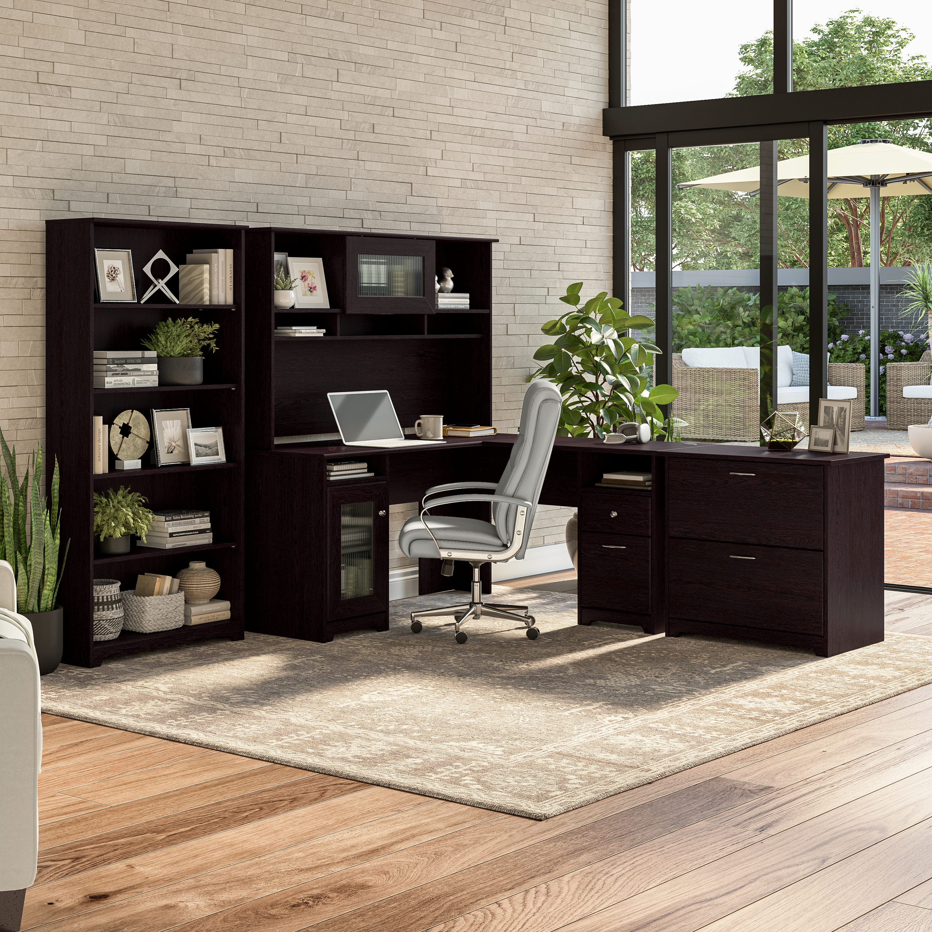 Shop Bush Furniture Cabot 60W L Shaped Computer Desk with Storage 05 WC31830K #color_espresso oak