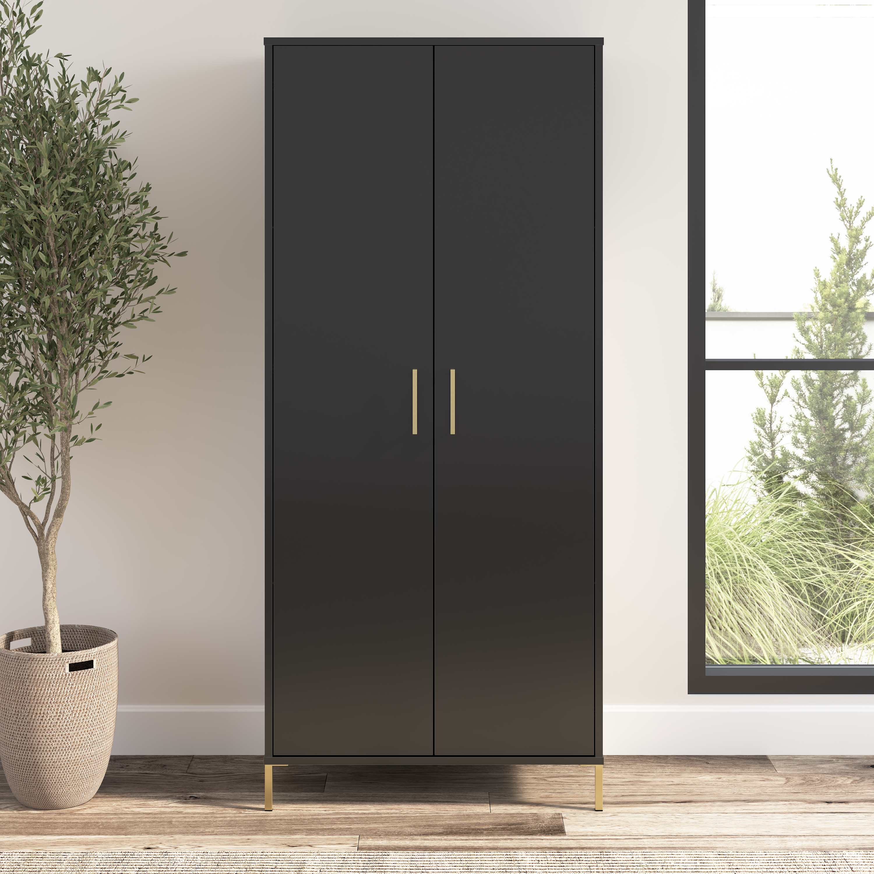 Shop Bush Furniture Soho Tall Storage Cabinet with Doors 01 SHS129BL-Z #color_black stipple