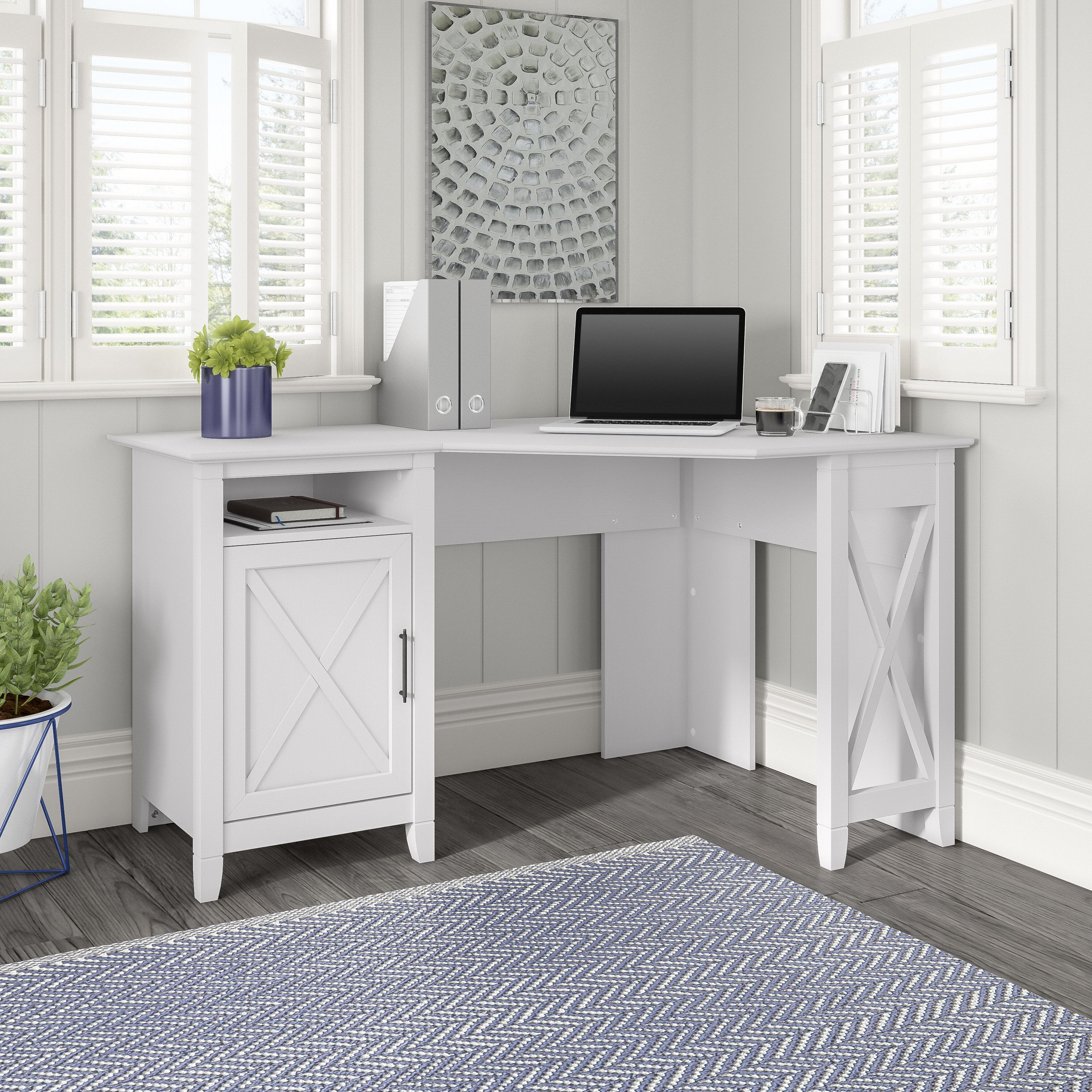 Shop Bush Furniture Key West 54W Corner Computer Desk with Storage 01 KWD254WT-03 #color_pure white oak