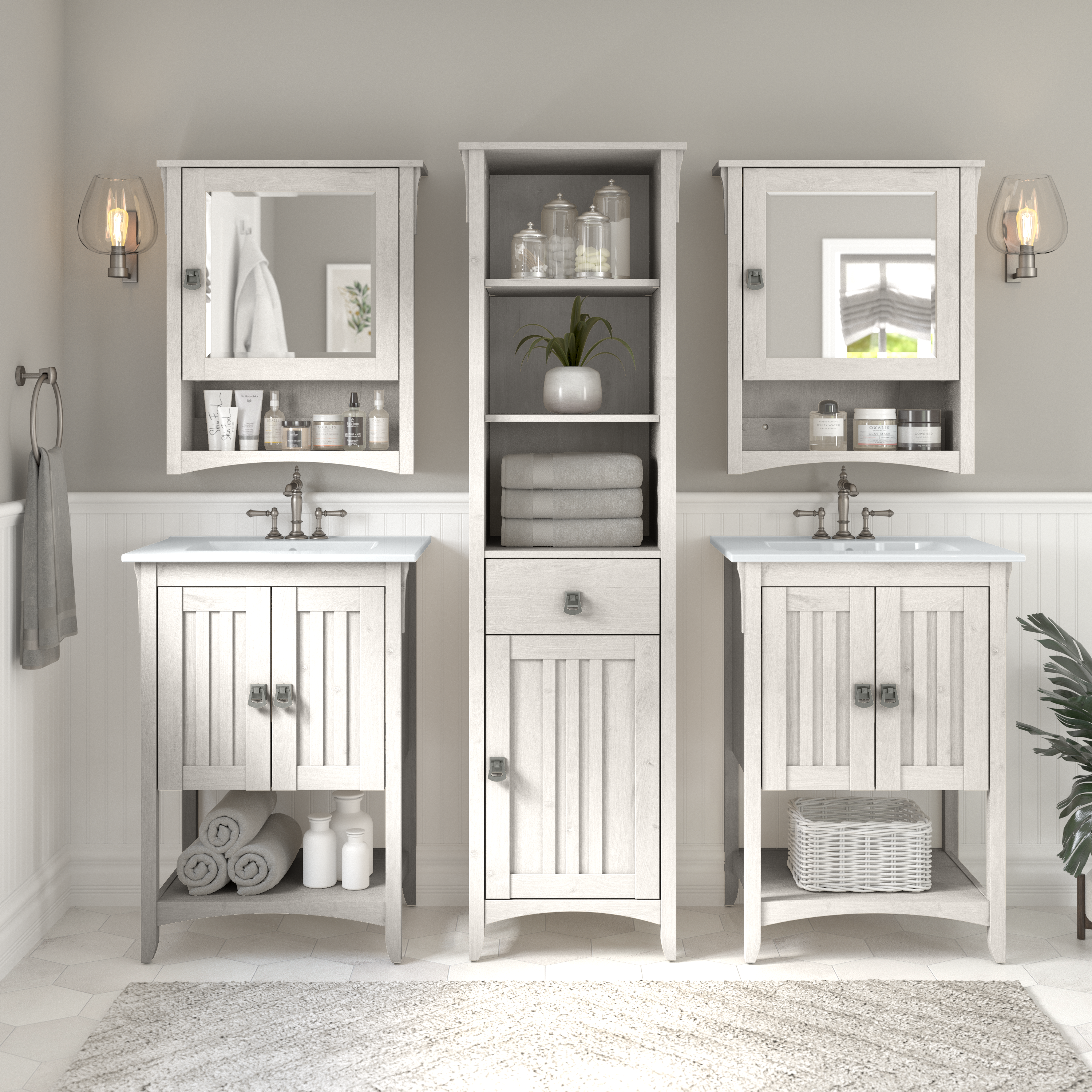 Shop Bush Furniture Salinas Over The Toilet Storage Cabinet 05 SAS268LW-03 #color_linen white oak