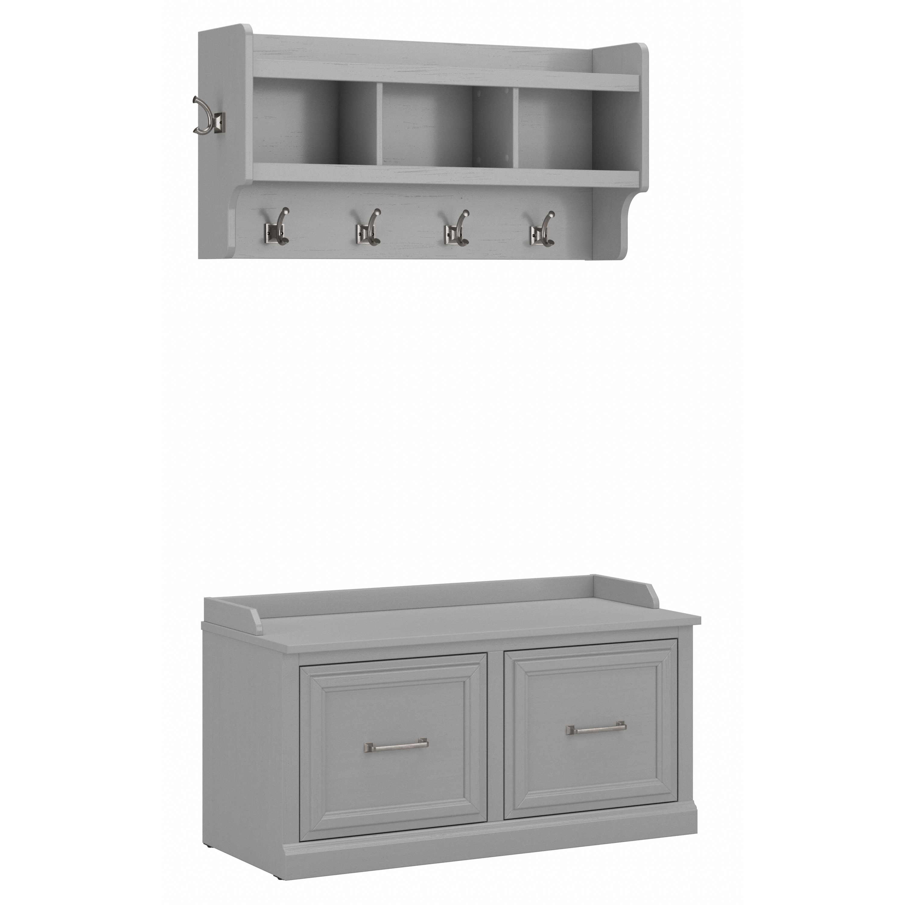 Shop Bush Furniture Woodland 40W Shoe Storage Bench with Doors and Wall Mounted Coat Rack 02 WDL003CG #color_cape cod gray