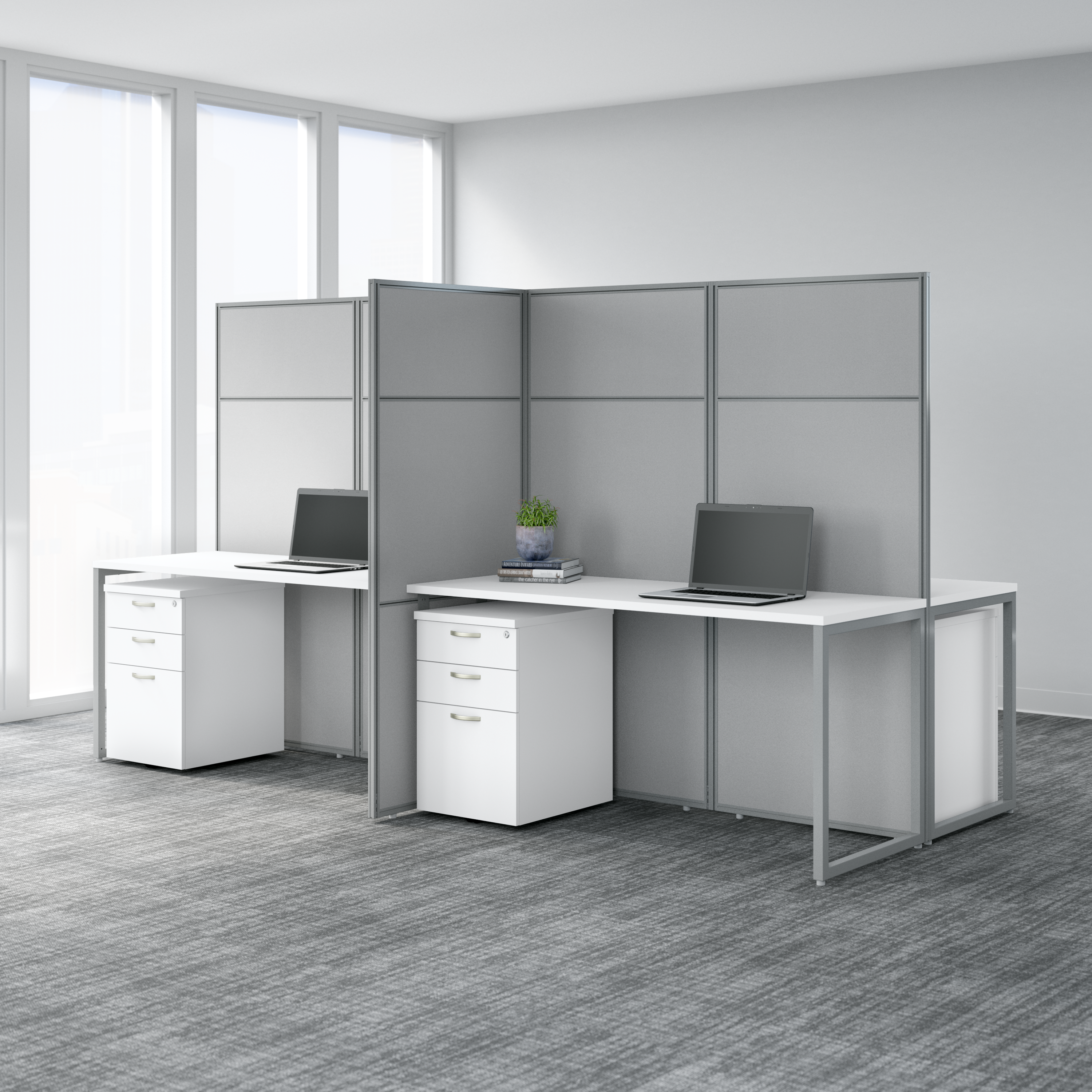 Shop Bush Business Furniture Easy Office 60W 4 Person Cubicle Desk Workstation with 45H Panels 05 EOD660WH-03K #color_pure white/silver gray fabric