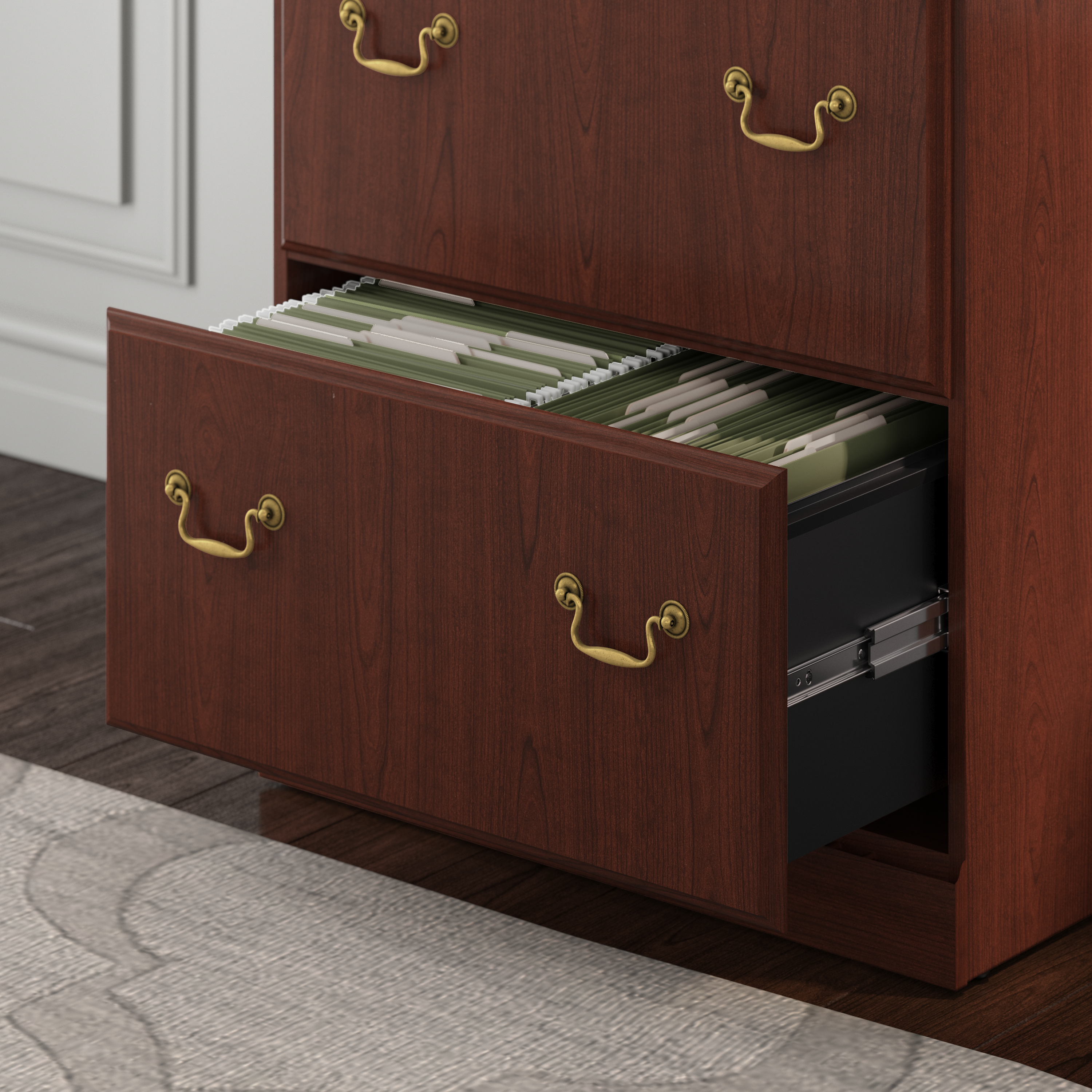 Shop Bush Furniture Saratoga Executive Desk with File Cabinet and Bookcase Set 08 SAR001CS #color_harvest cherry