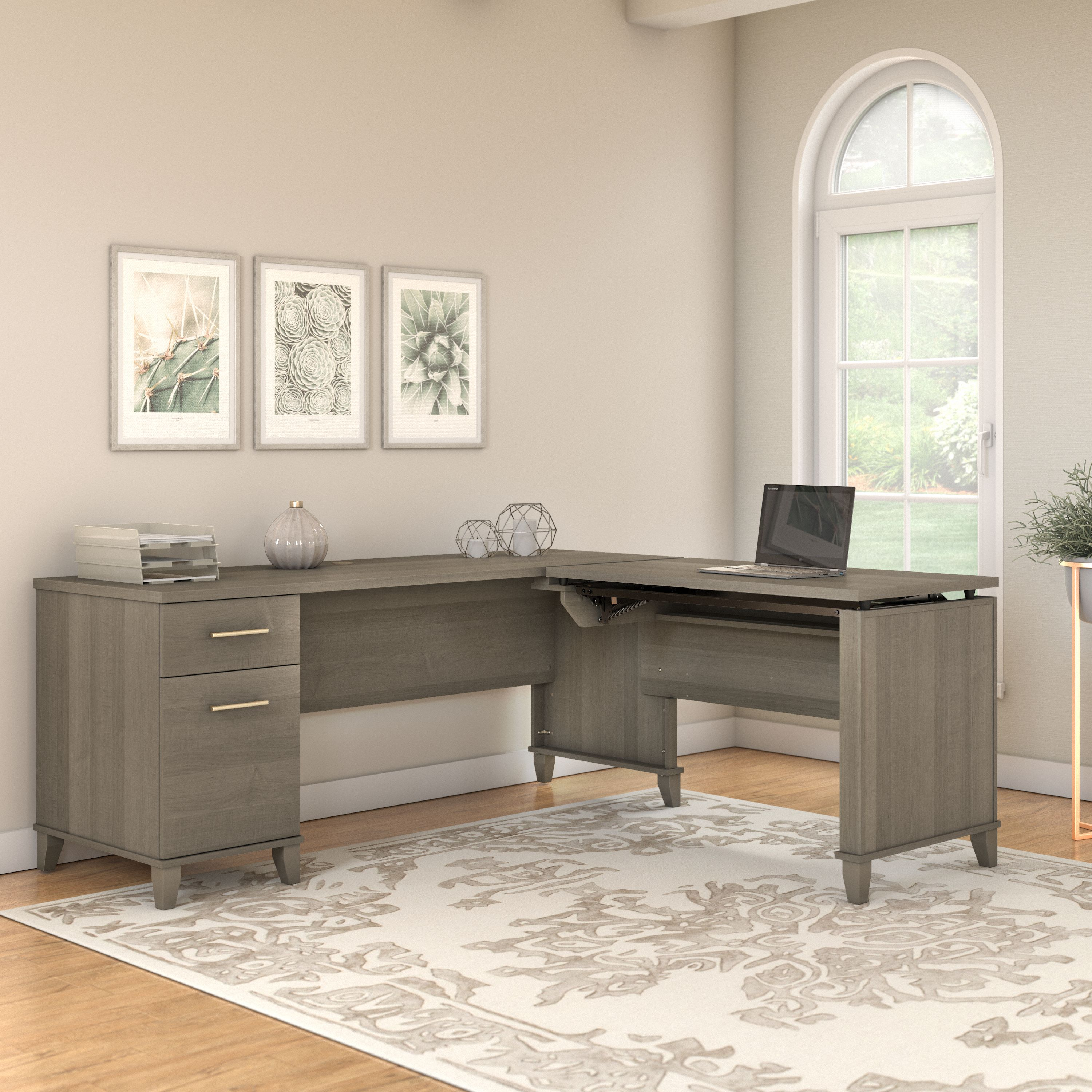 Shop Bush Furniture Somerset 72W 3 Position Sit to Stand L Shaped Desk 03 SET014AG #color_ash gray