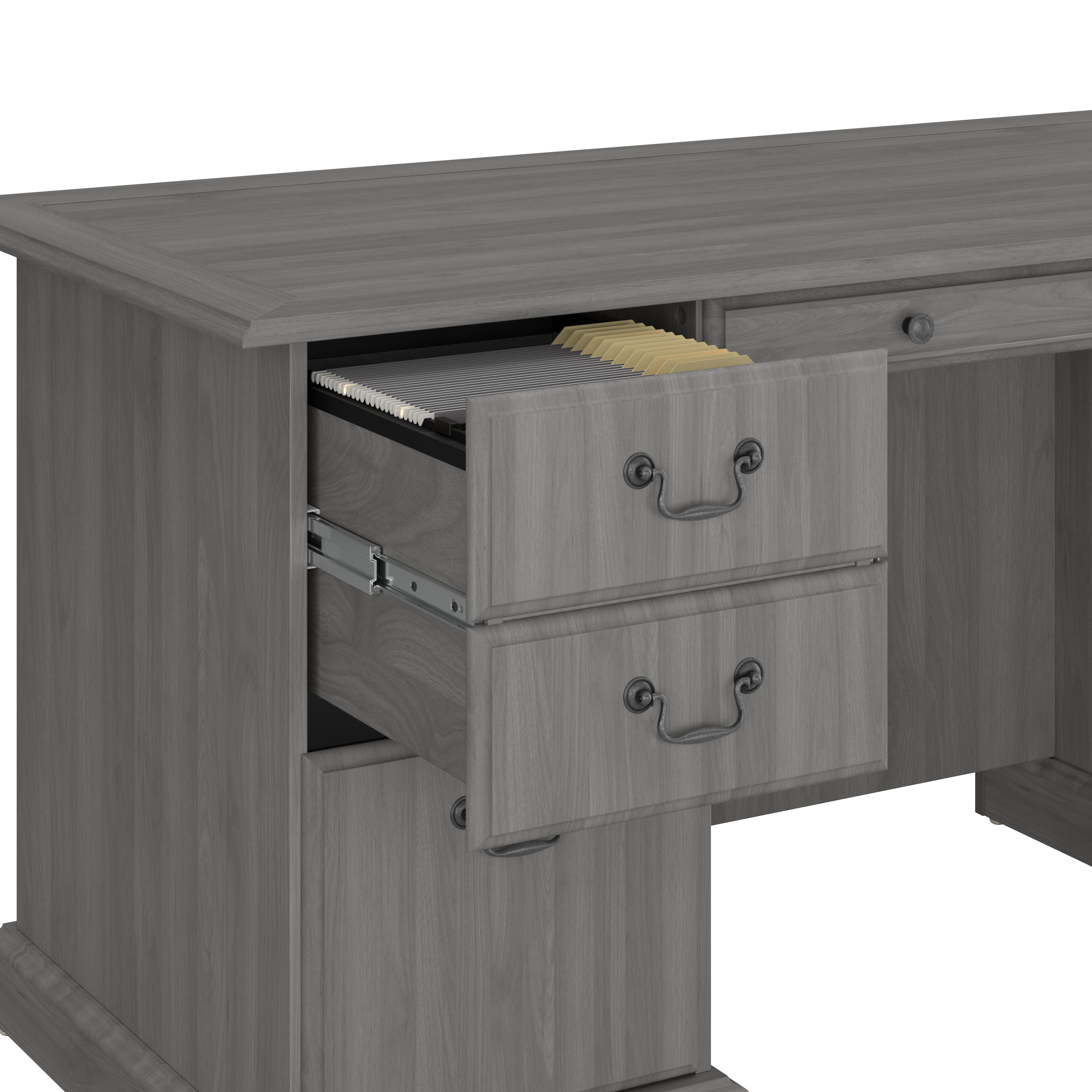 Shop Bush Furniture Saratoga Executive Desk with File Cabinet and Bookcase Set 07 SAR001MG #color_modern gray