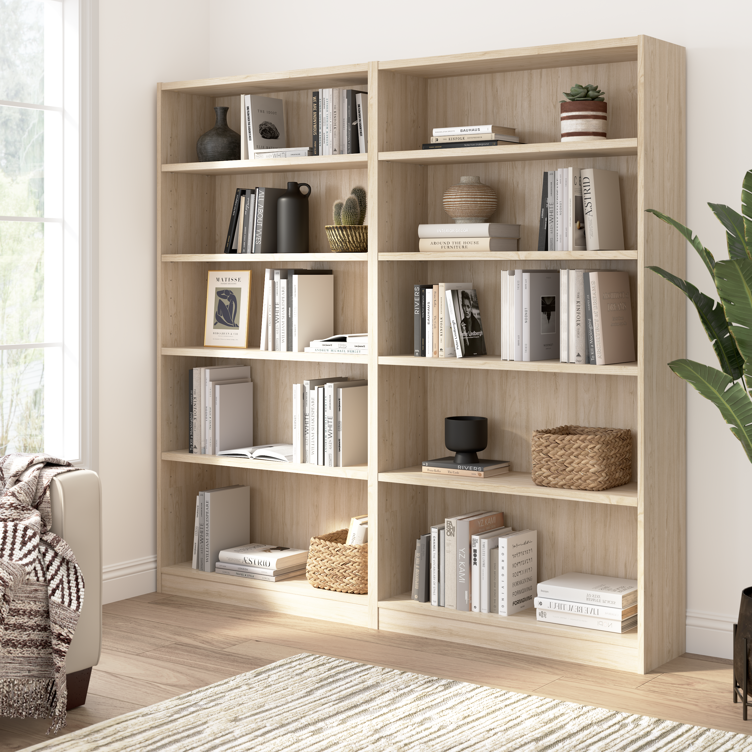 Shop Bush Furniture Universal Tall 5 Shelf Bookcase 05 WL12479 #color_natural elm