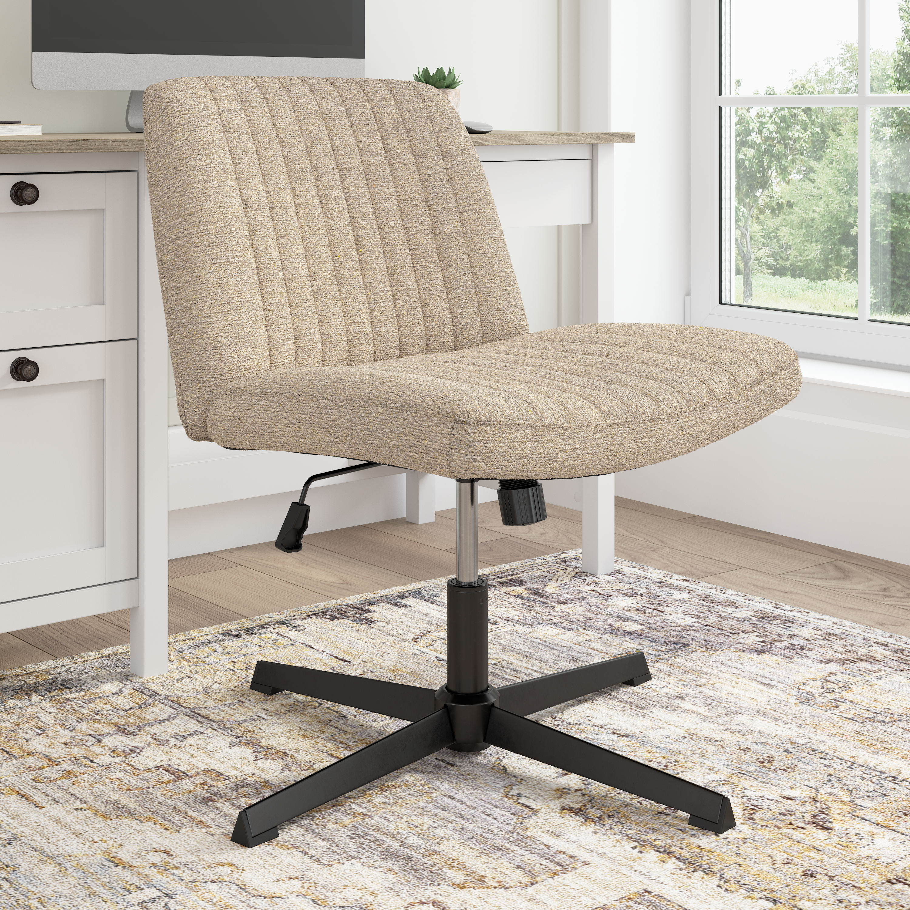 Shop Bush Furniture Sutton Armless Computer Chair Without Wheels 01 CH4201CBF-03 #color_cool beige fabric