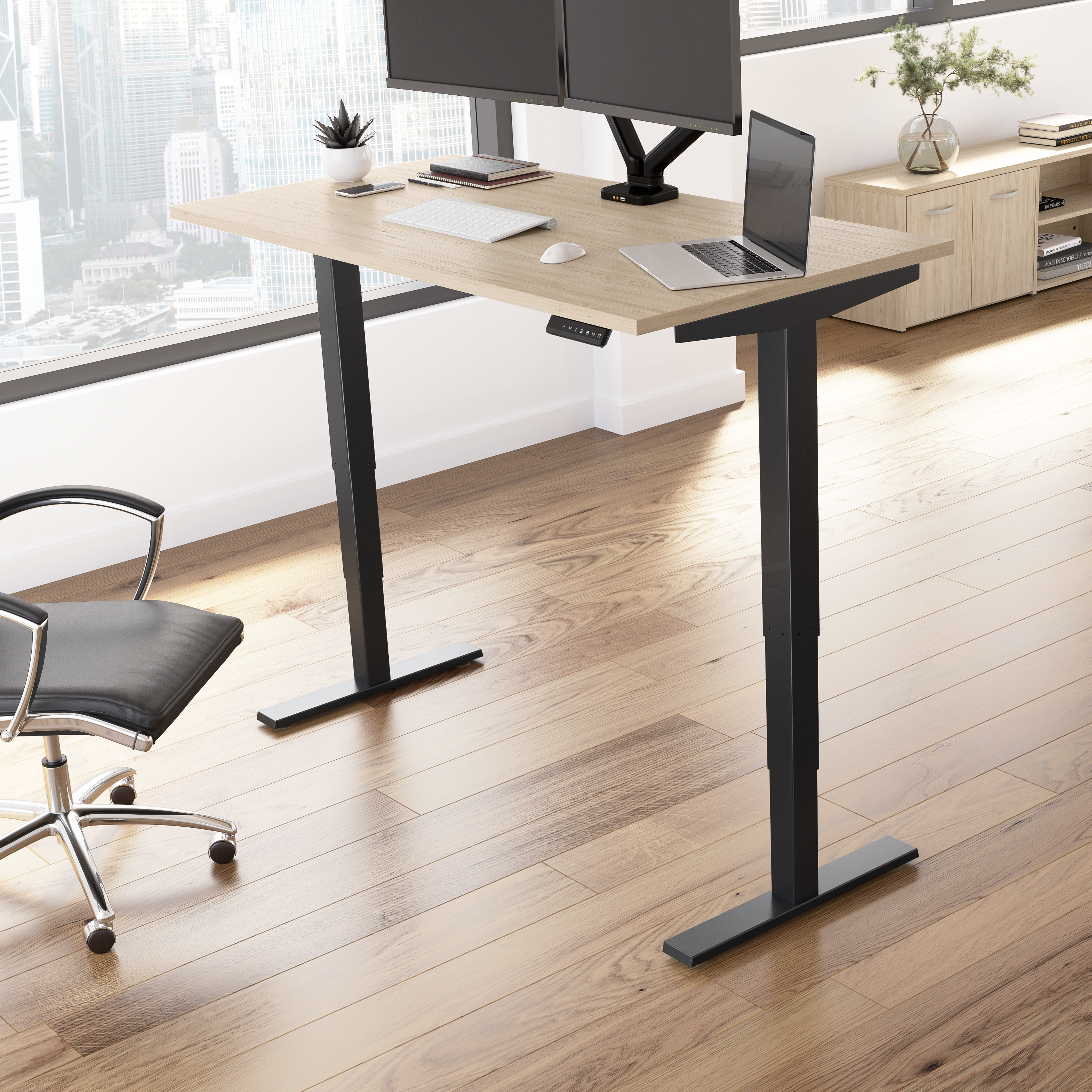 Shop Move 40 Series by Bush Business Furniture 60W x 30D Electric Height Adjustable Standing Desk 01 M4S6030NEBK #color_natural elm/black powder coat