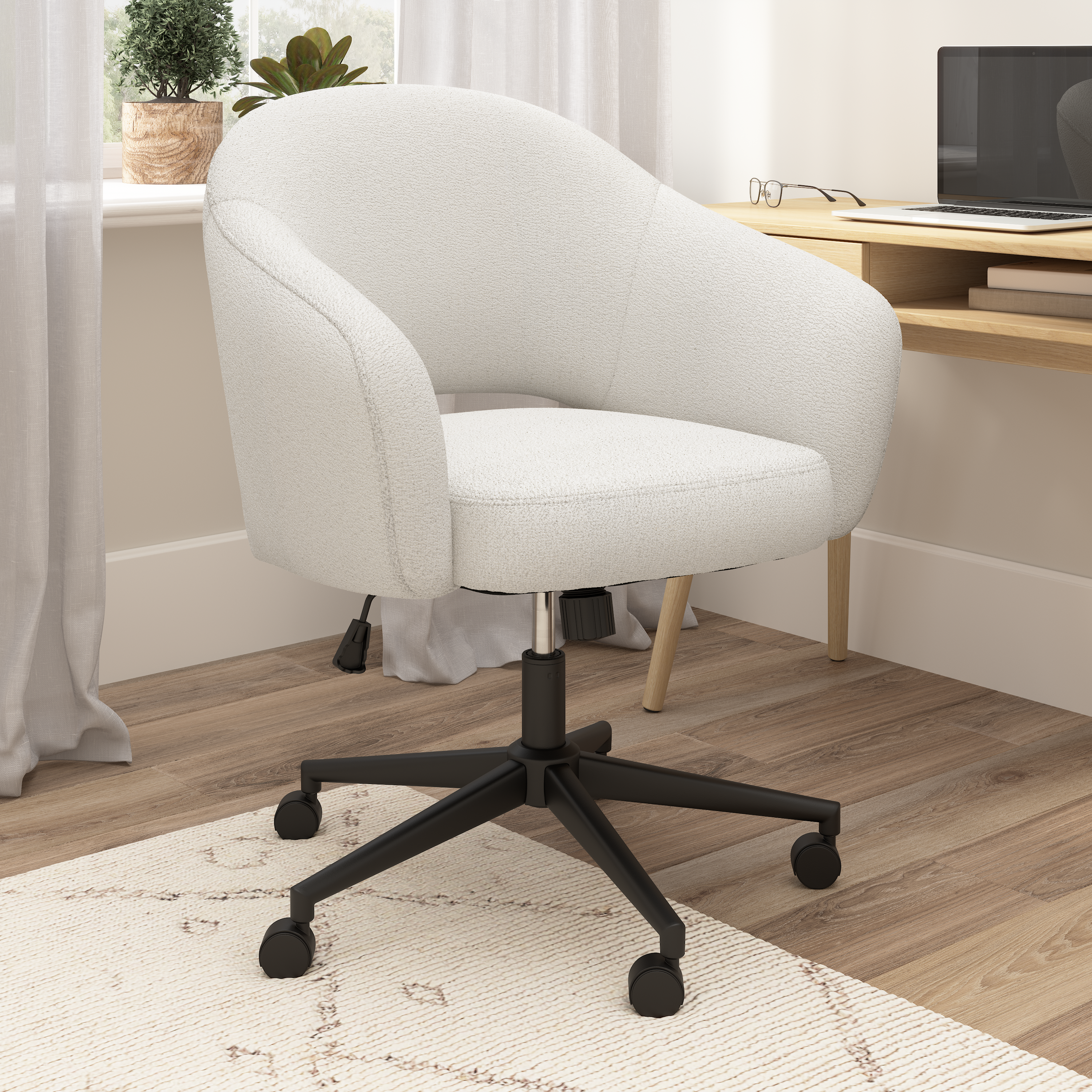 Shop Bush Furniture Fairfax Mid Century Modern Desk Chair for Home Office 01 CH4401LCF-03 #color_light cream fabric