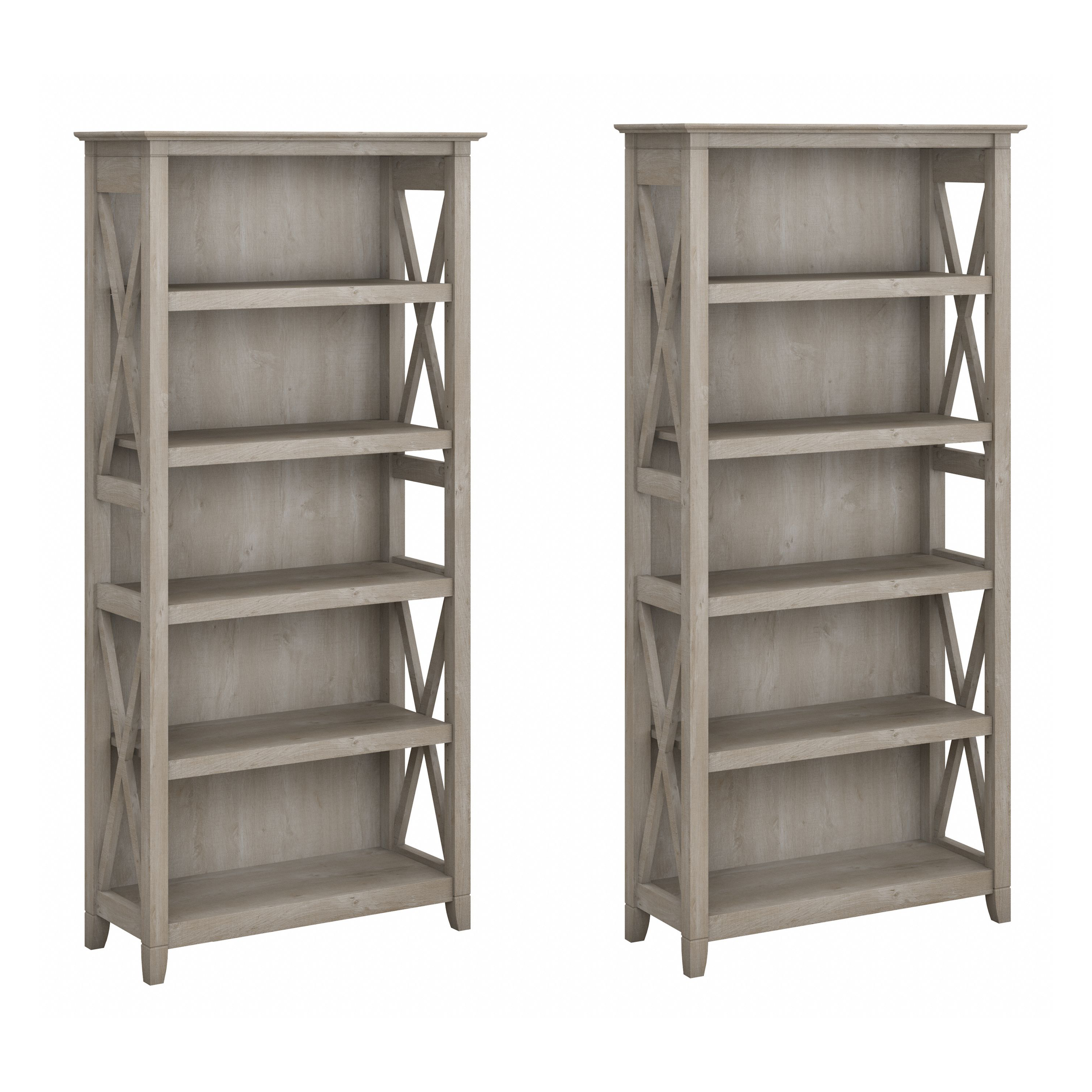 Shop Bush Furniture Key West 5 Shelf Bookcase Set 02 KWS046WG #color_washed gray