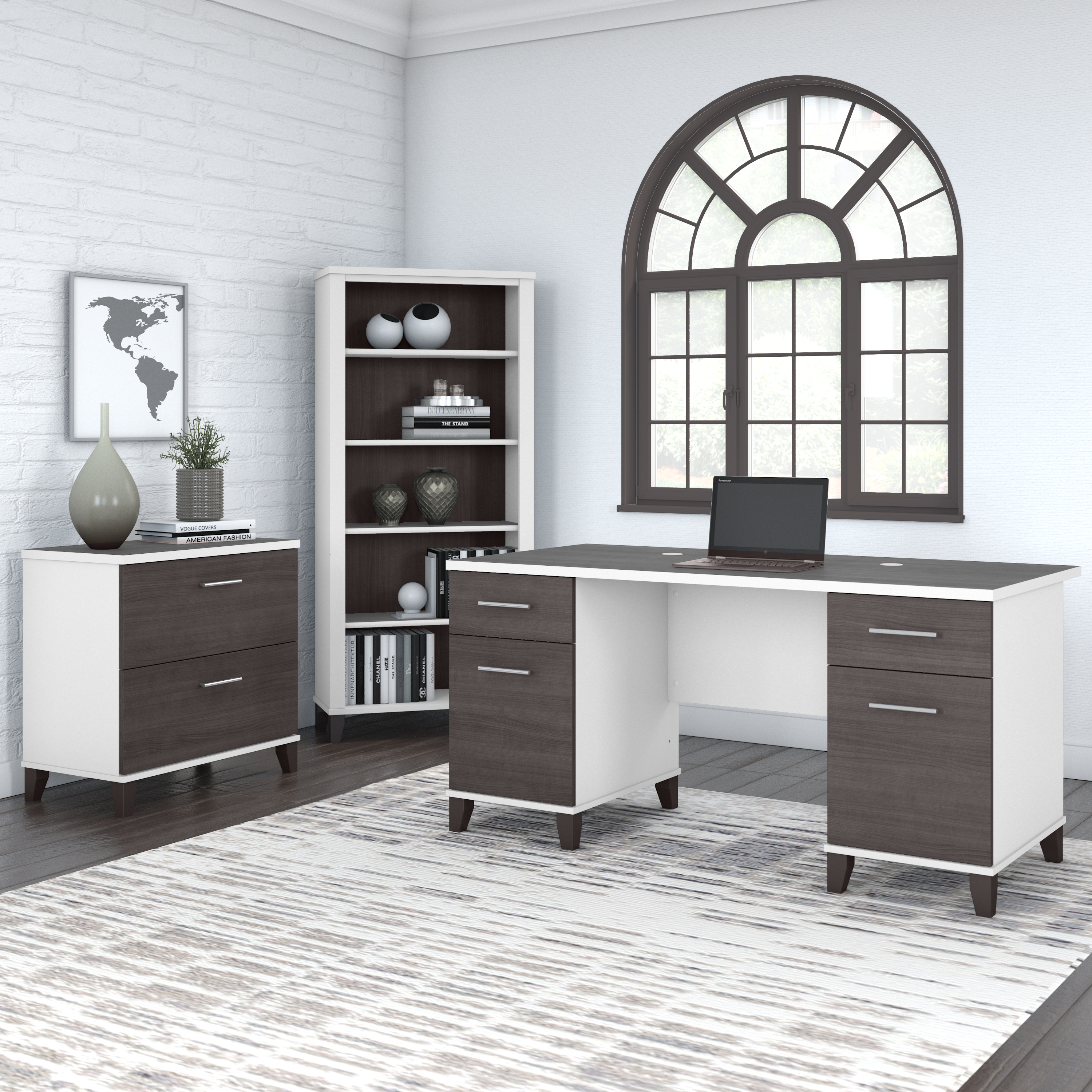 Shop Bush Furniture Somerset 60W Office Desk with Drawers 05 WC81028K #color_storm gray/white