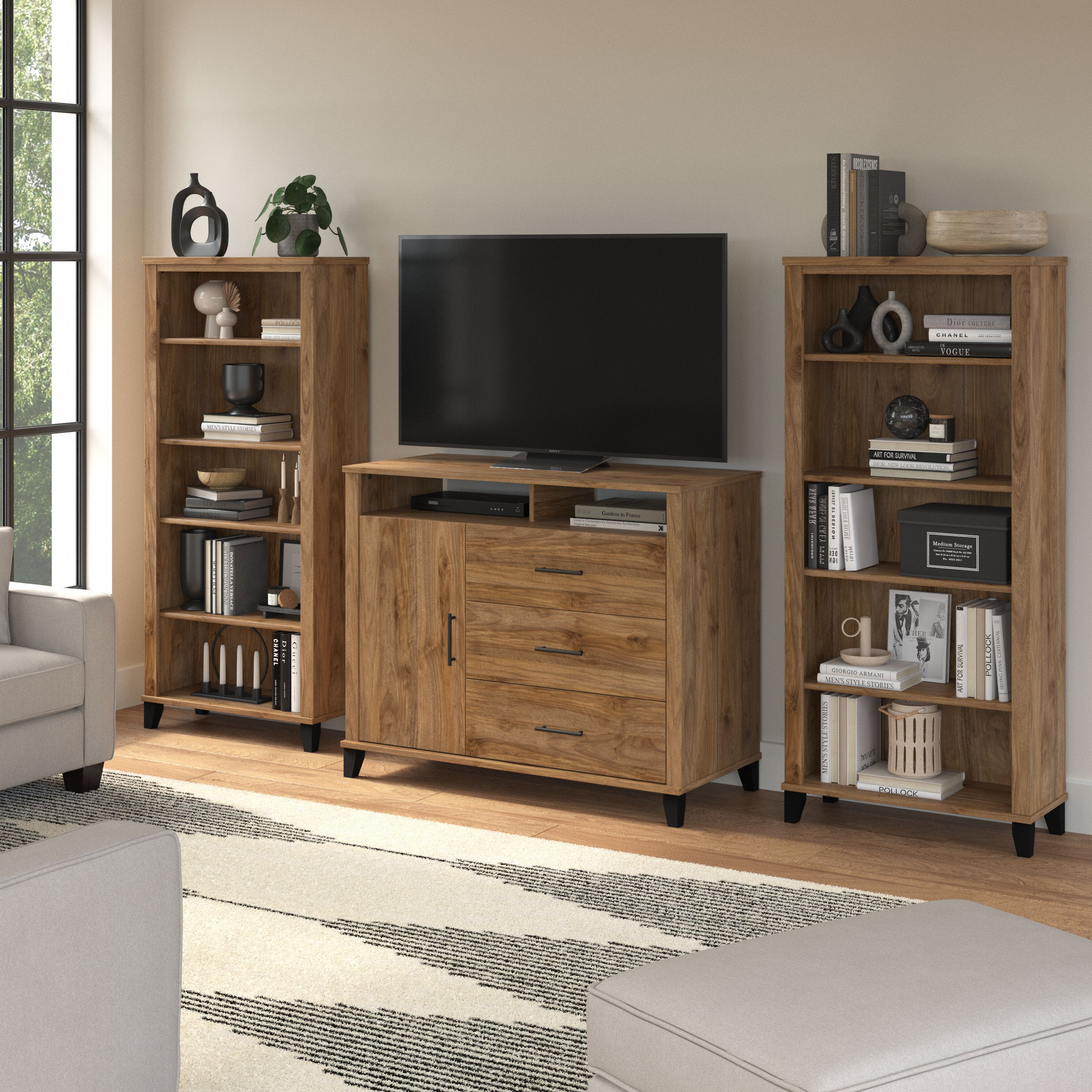 Shop Bush Furniture Somerset Entertainment Center 01 SET039FW #color_fresh walnut