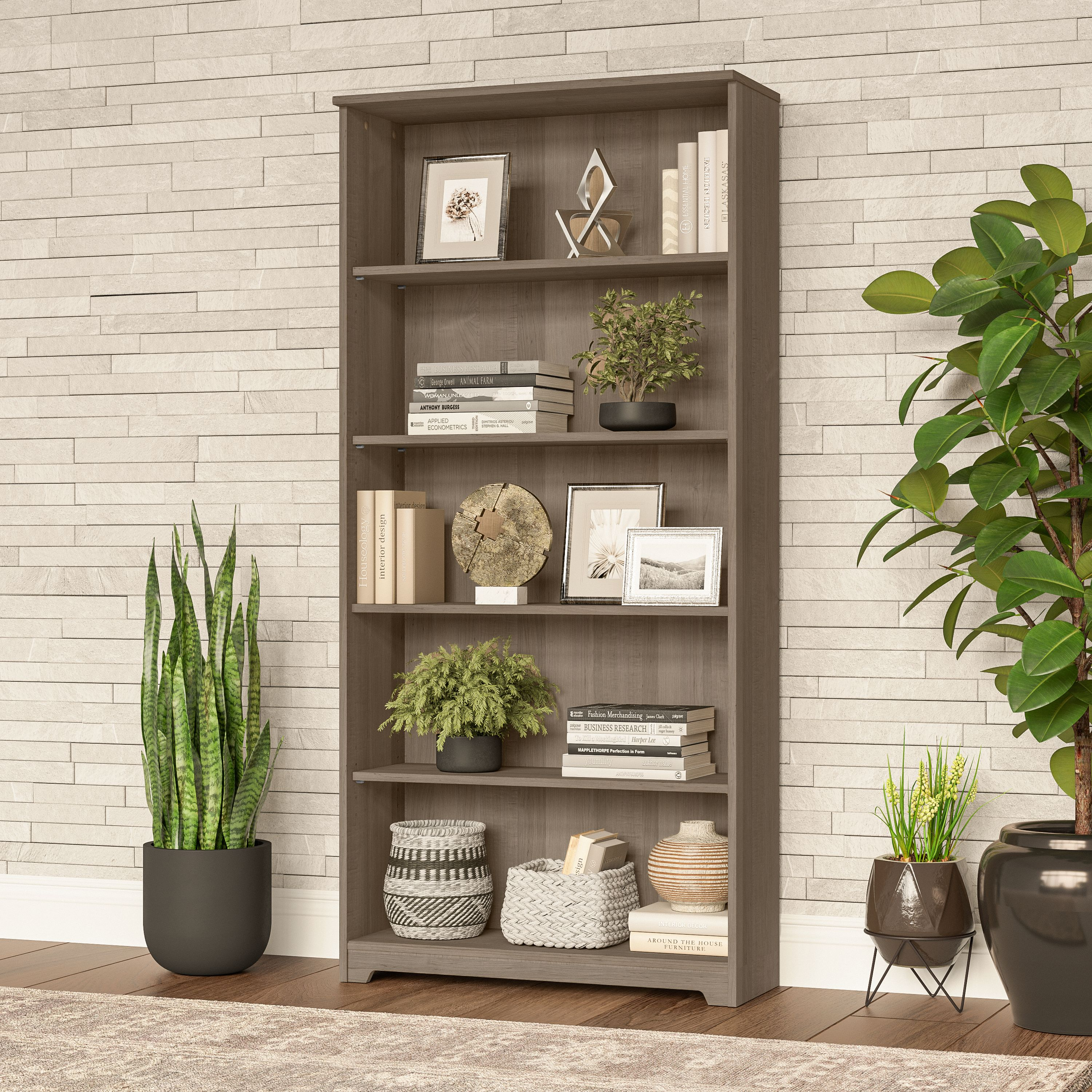 Shop Bush Furniture Cabot Tall 5 Shelf Bookcase 01 WC31266 #color_ash gray