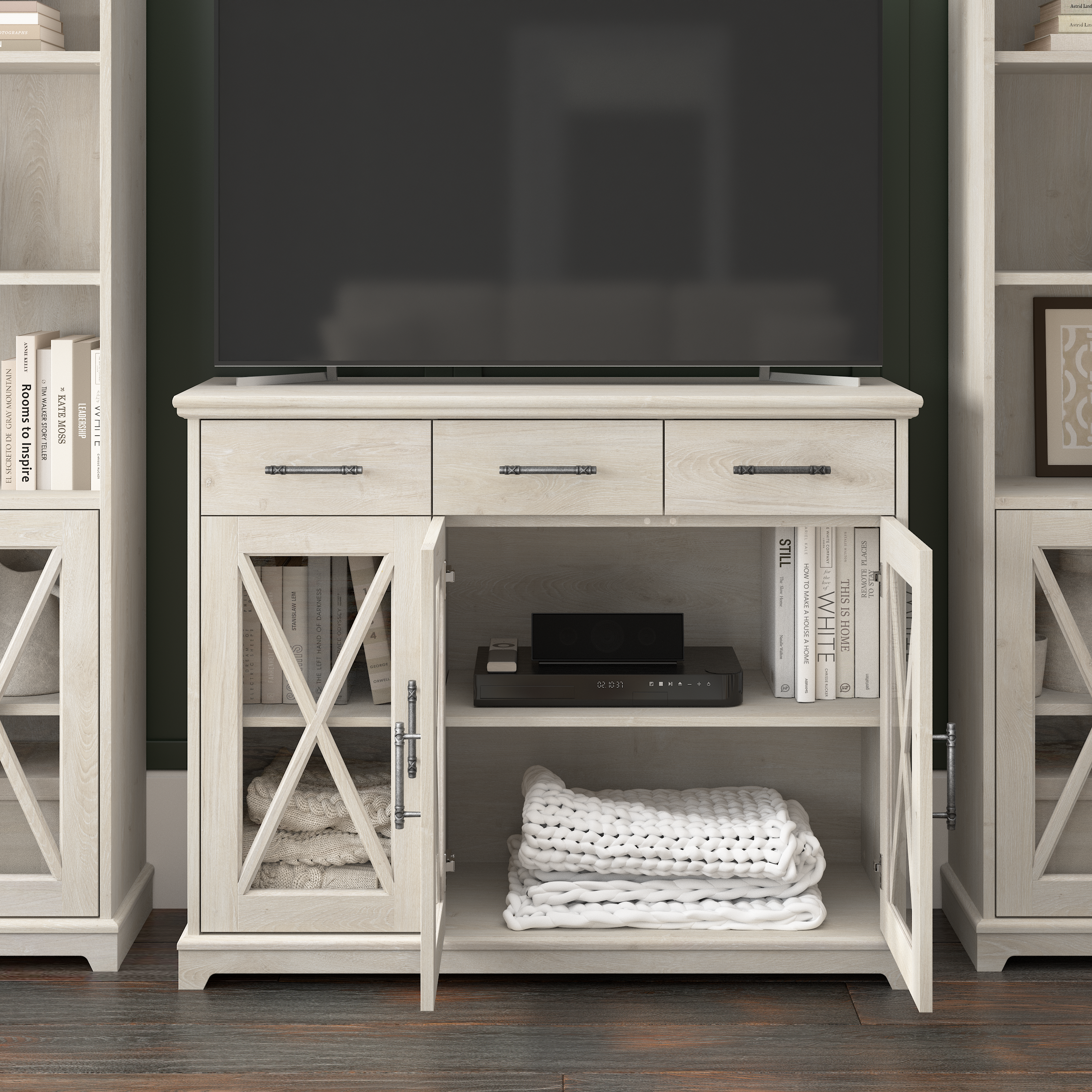 Shop Bush Furniture Lennox 46W Farmhouse TV Stand for 65 Inch TV 03 LEV146LW-Z #color_linen white oak