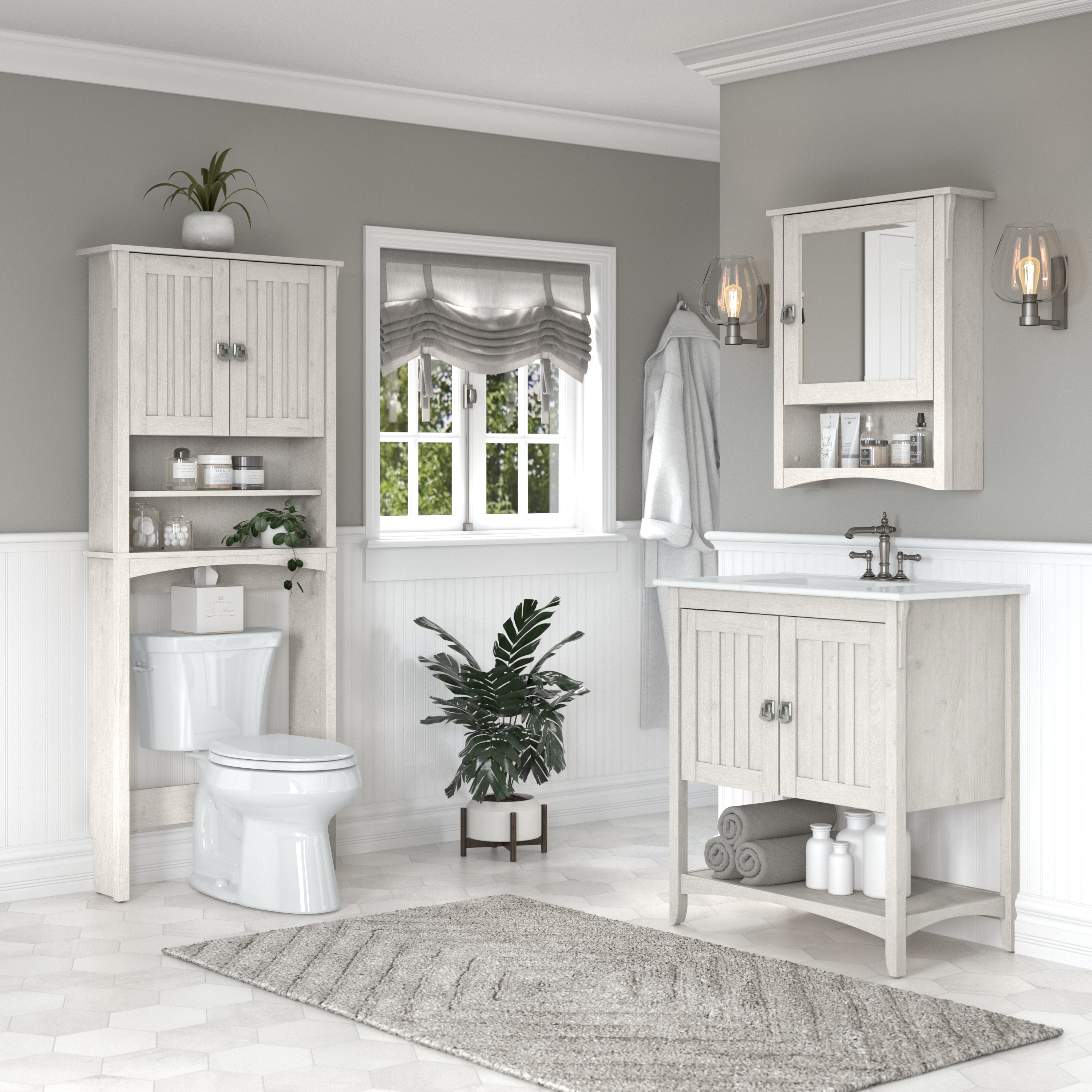 Shop Bush Furniture Salinas 32W Bathroom Vanity with Sink 05 SAVN132LW-03K #color_linen white oak