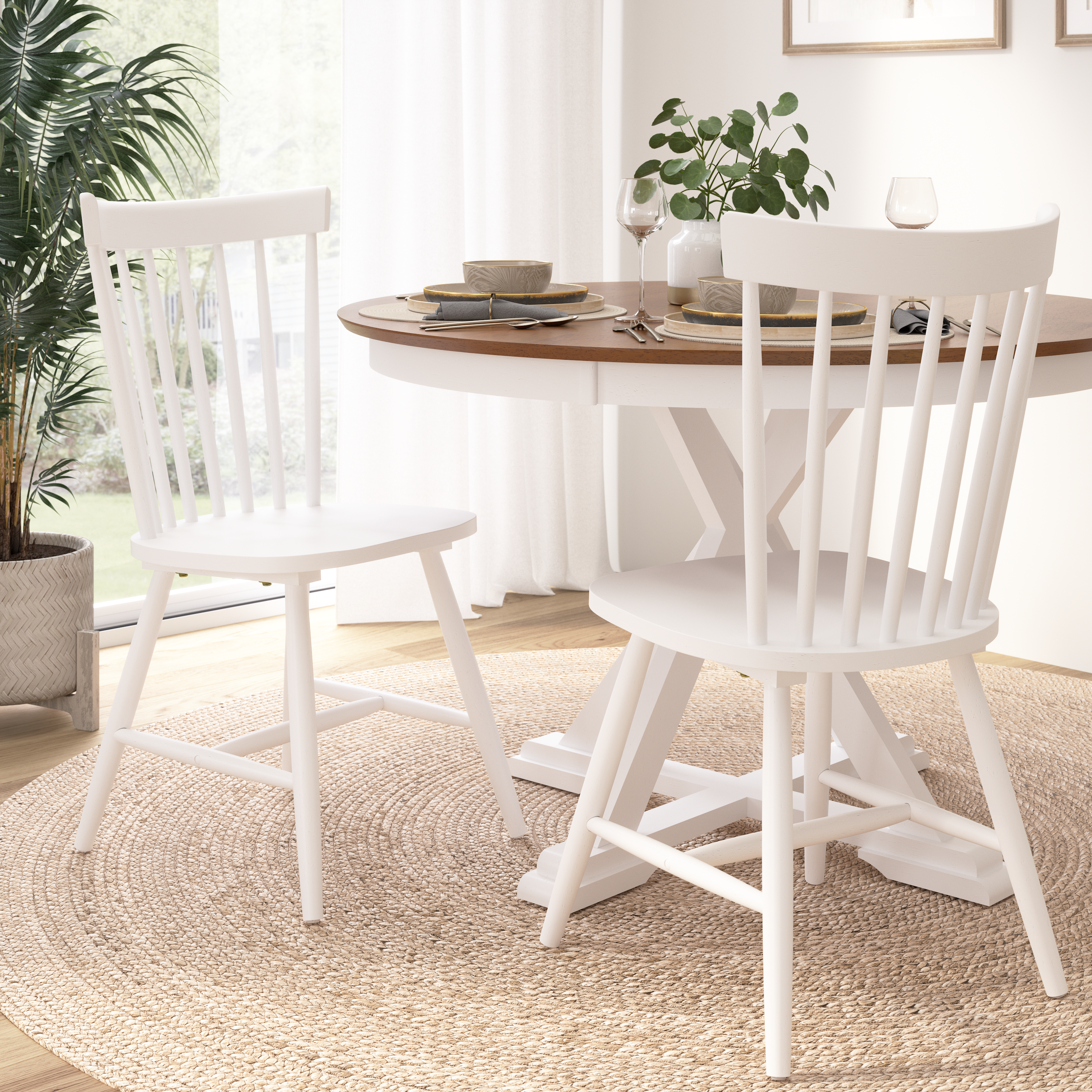 Shop Bush Furniture Windsor High Back Spindle Dining Chairs - Set of 2 01 WDNCH02WHP-03 #color_white paint