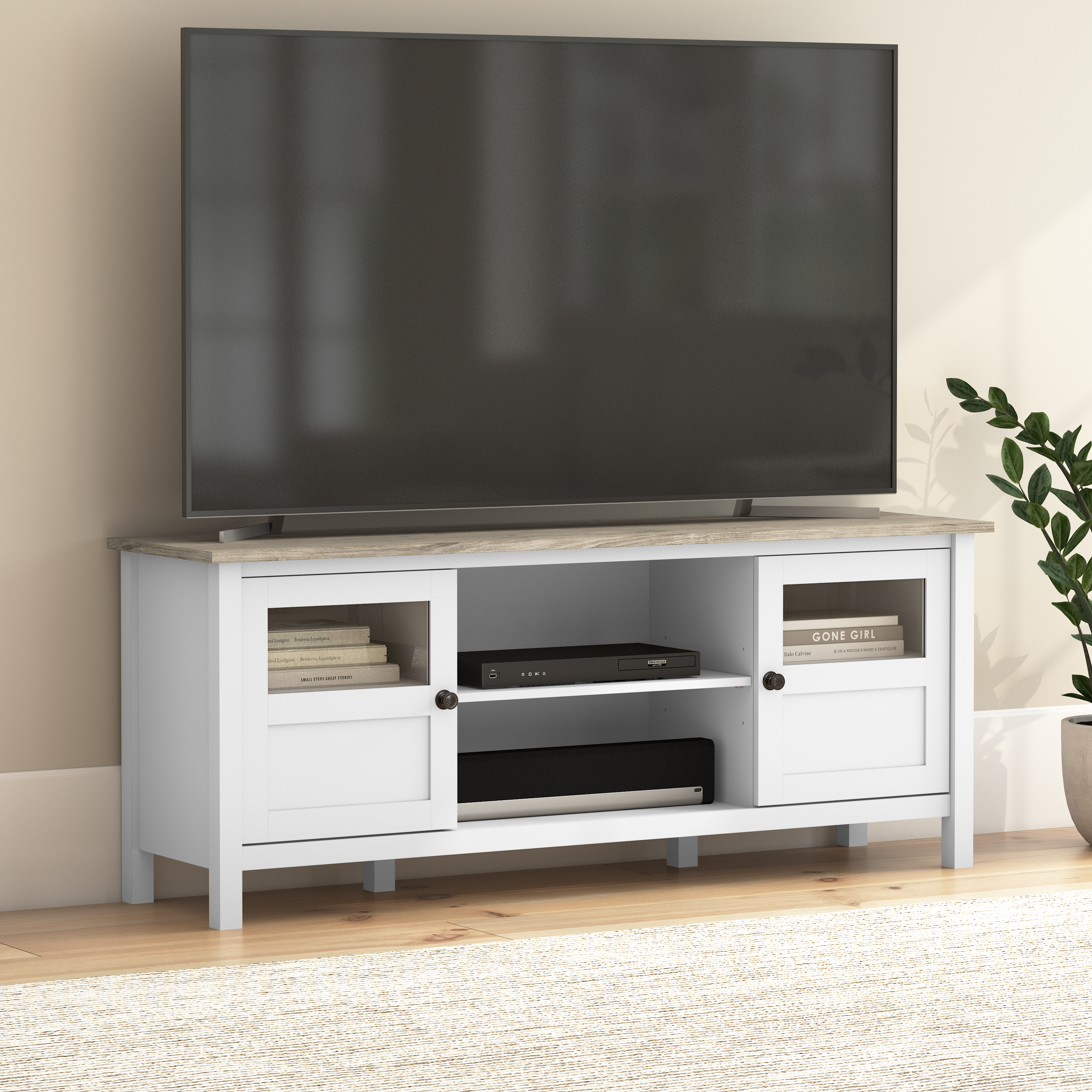 Shop Bush Furniture Mayfield 60W TV Stand 01 MAV260GW2-03 #color_shiplap gray/pure white