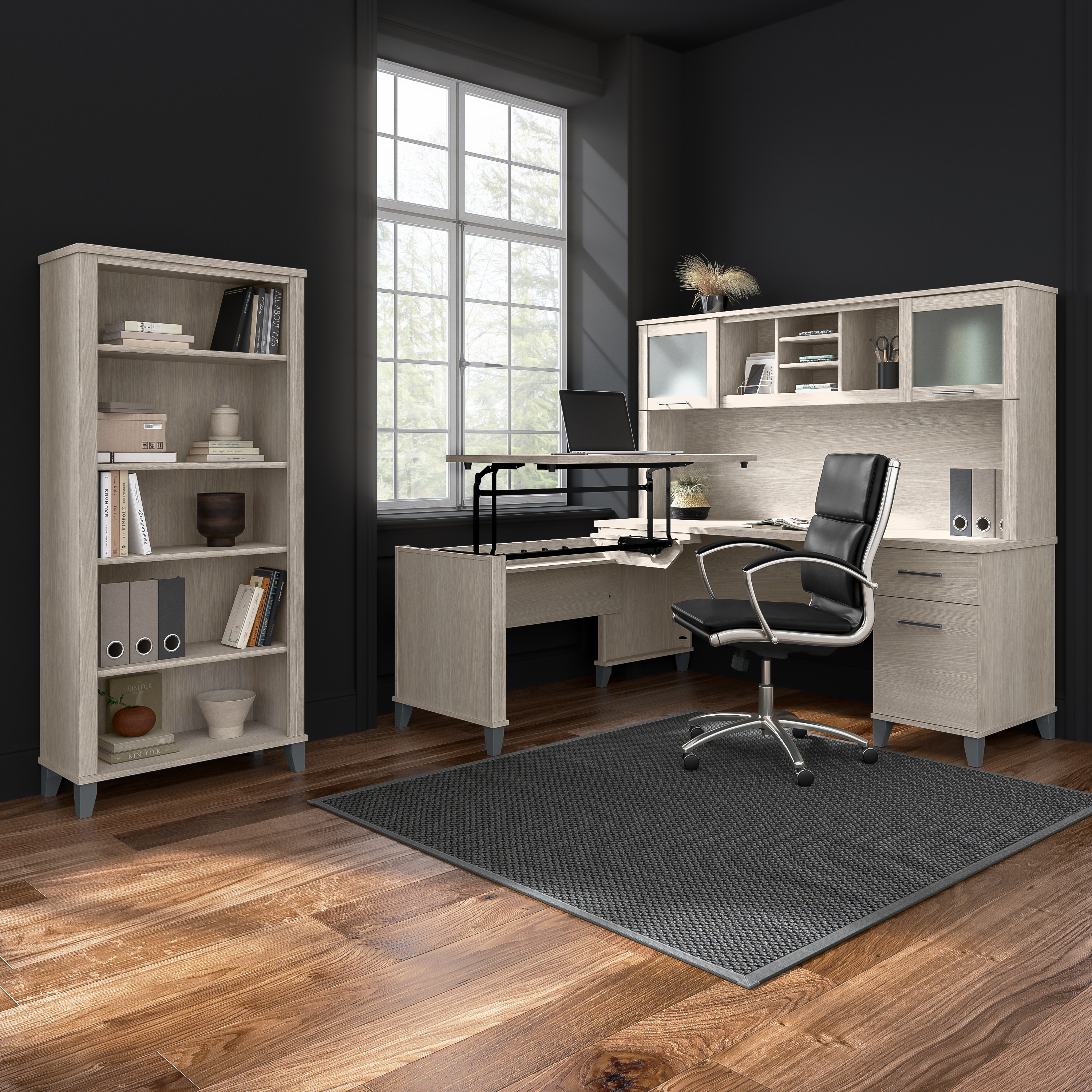 Shop Bush Furniture Somerset 72W L Shaped Desk with Hutch, Lateral File Cabinet and Bookcase 06 SET012SO #color_sand oak